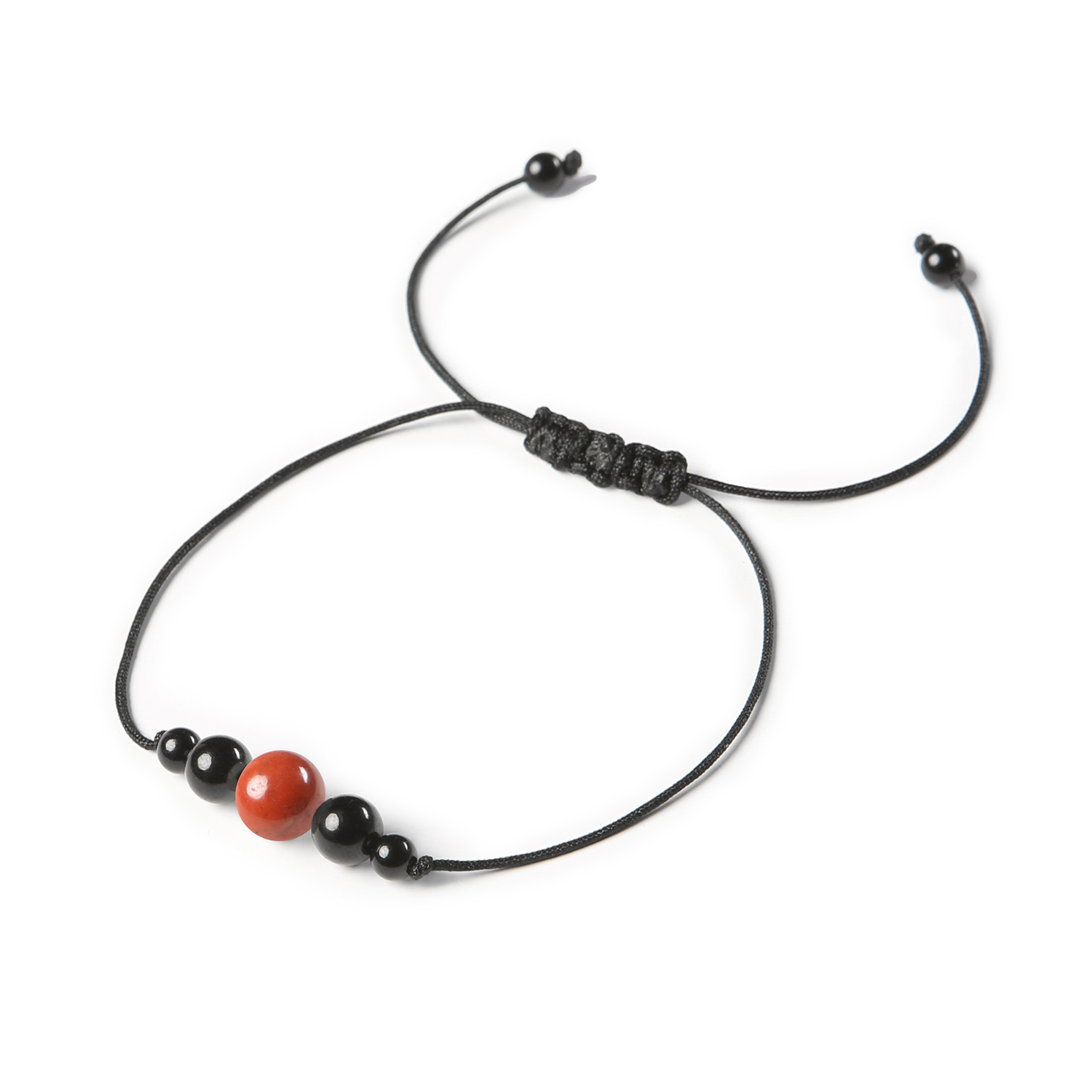 Bransoletka na sznurku z kolekcji Garie z jaspisem czerwonym i turmalinem dla pań i panów Stylowa bransoletka Garie wykonana z kamieni naturalnych jaspisu czerwonego i turmalinu, idealna dla kobiet i mężczyzn.