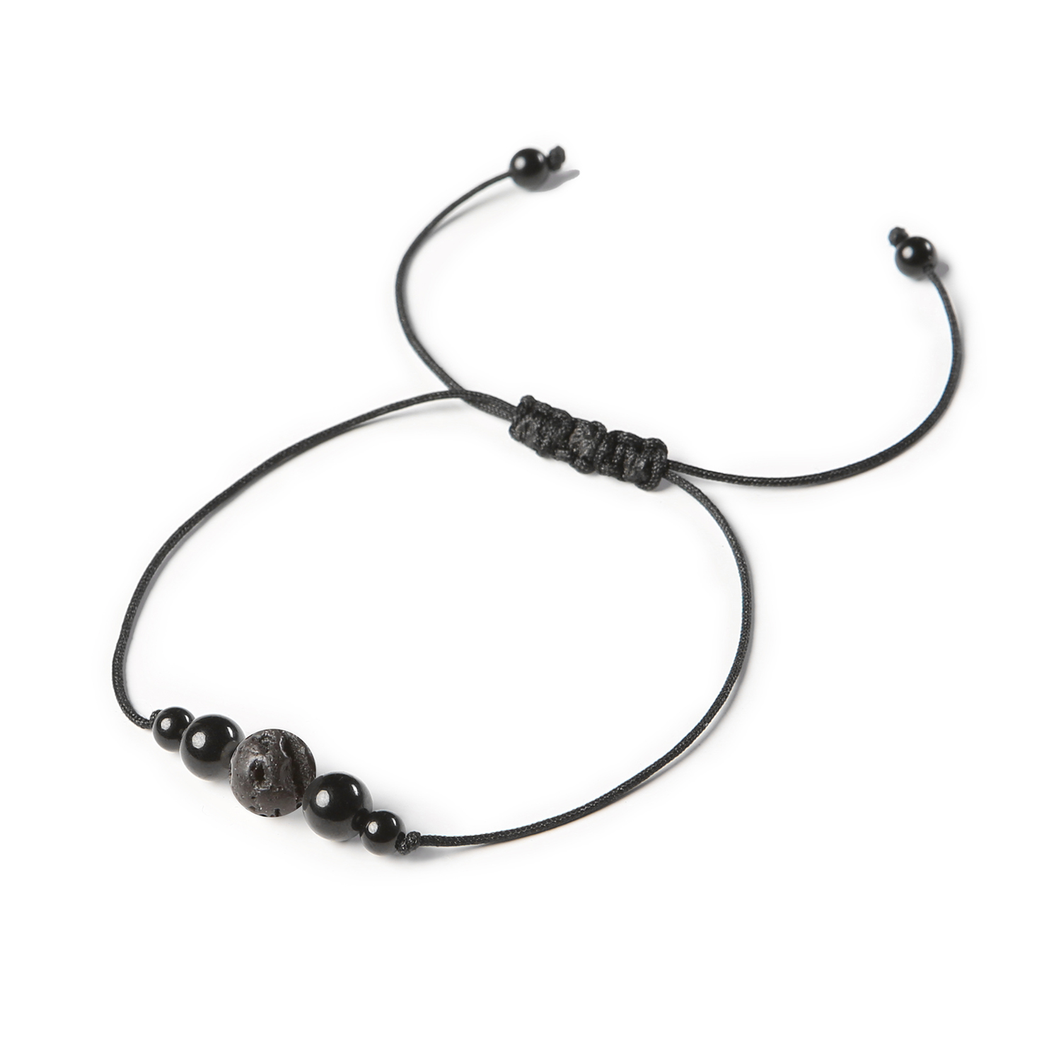 Bransoletka na sznurku z kolekcji Garie z lawy wulkanicznej i turmalinu, damska oraz męska Bransoletka z kolekcji Garie, wykonana z naturalnych kamieni, w tym lawy wulkanicznej i turmalinu, dostępna dla kobiet i mężczyzn.