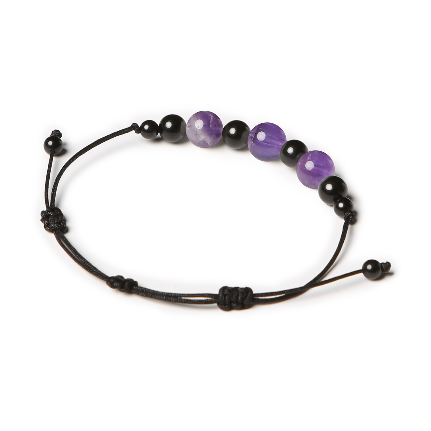 Biżuteria Haka: bransoletka z naturalnymi kamieniami ametystu i turmalinu, unisex, doskonała dla każdego.