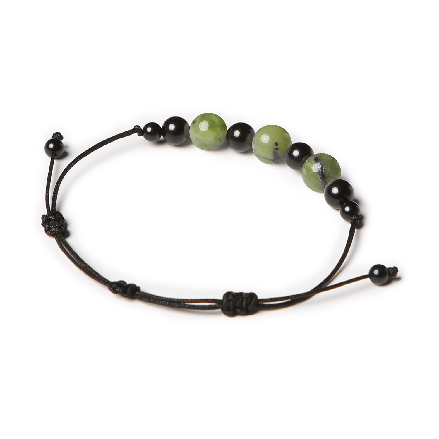 Unikalna bransoletka Haka z naturalnym jadeitem w odcieniu zieleni oraz turmalinem, dostępna zarówno dla kobiet, jak i mężczyzn.