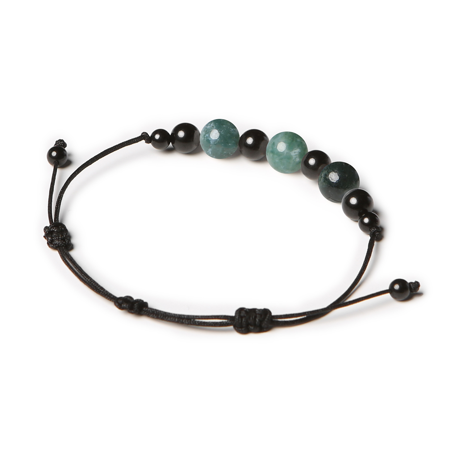 Stylowa bransoletka damska i męska z kolekcji Haka, ozdobiona kamieniami naturalnymi: agat mszysty i turmalin.