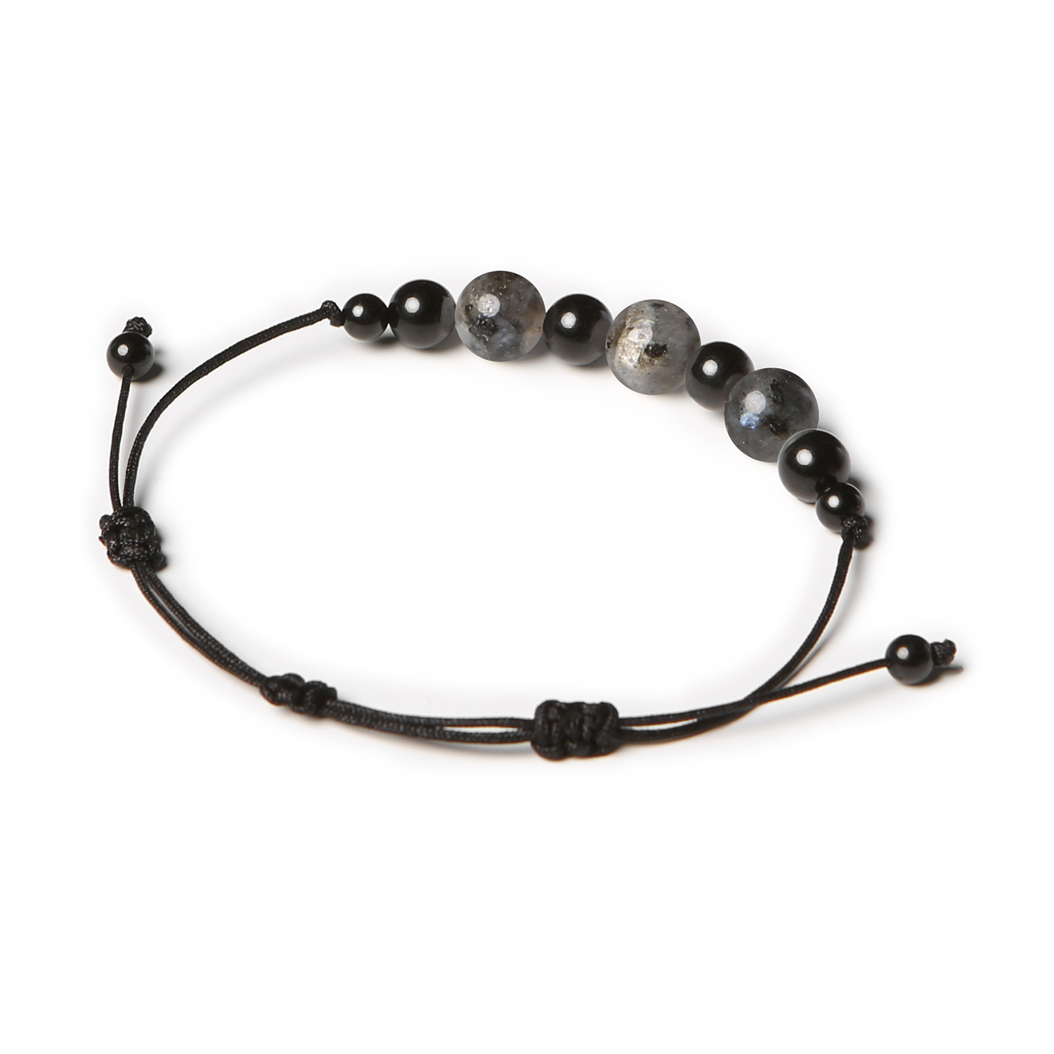 Bransoletka męska i damska z kolekcji Haka, ozdobiona naturalnymi kamieniami larvikit i turmalin.