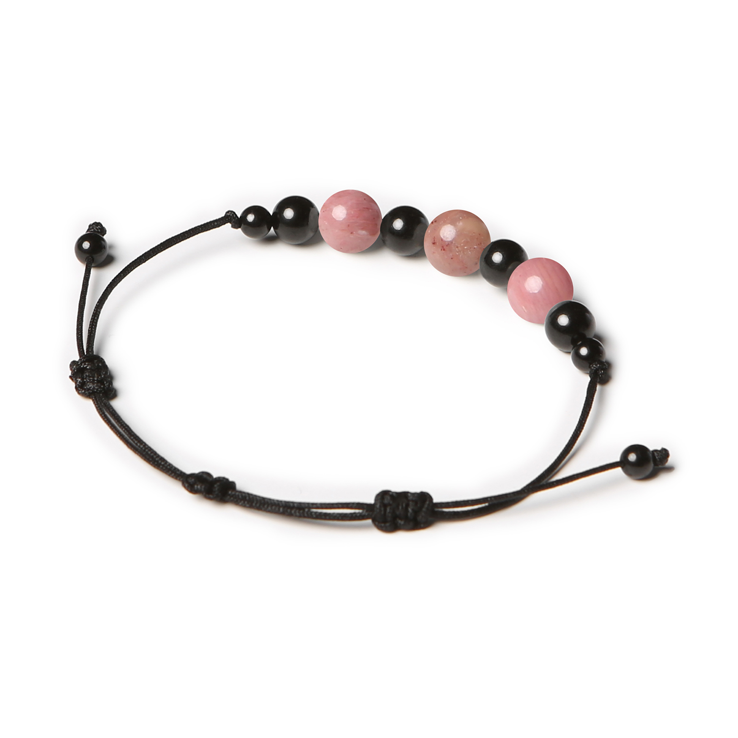 Elegancka bransoletka z kolekcji Haka, ozdobiona różowym rodonitem i turmalinem, unisex, doskonała biżuteria na każdą okazję.