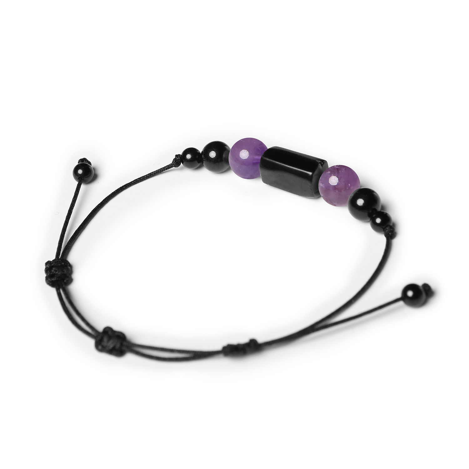 Bransoletka z kolekcji Inare z naturalnymi kamieniami ametystu i turmalinu, idealna dla kobiet i mężczyzn.