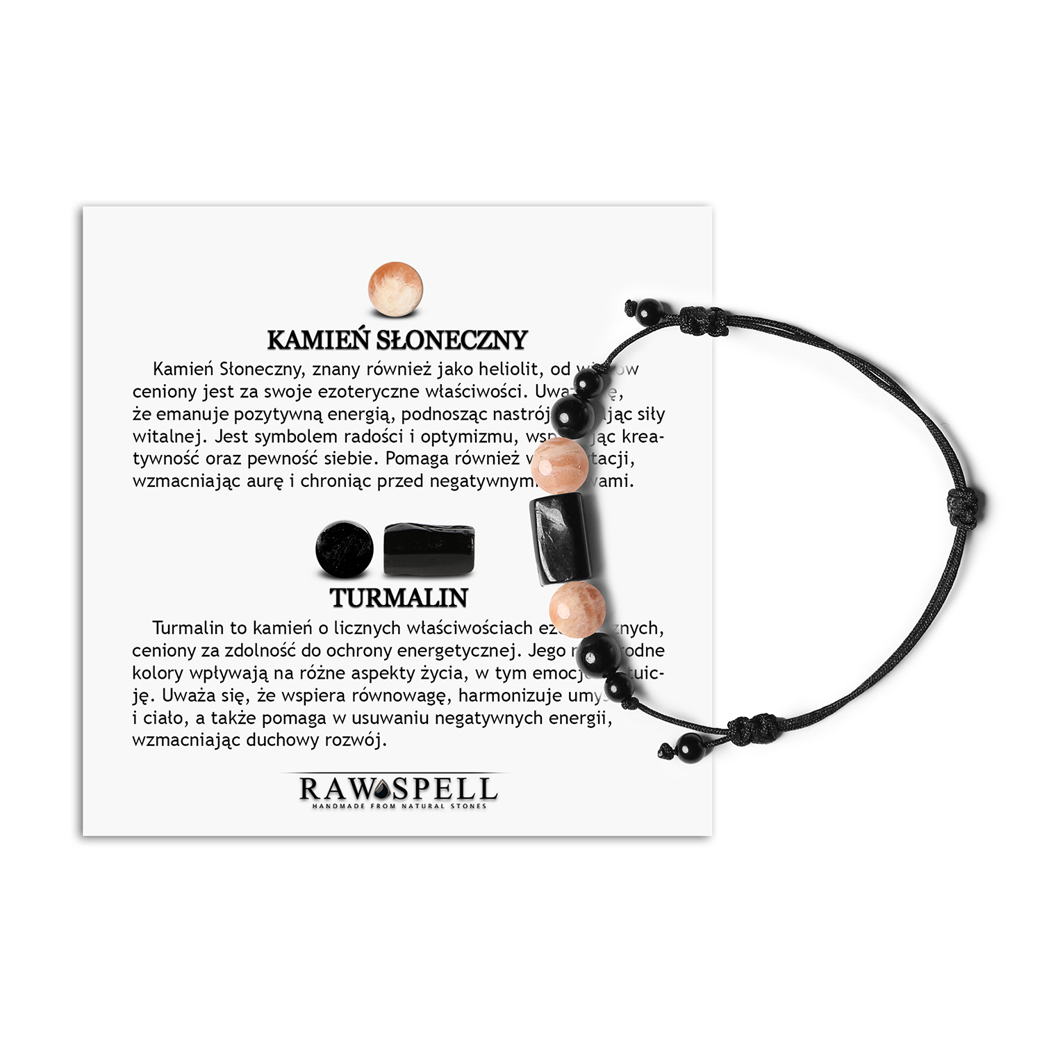 Bransoletka na sznurku z kolekcji Inare - Kamień Słoneczny i Turmalin, dla kobiet i mężczyzn Bransoletka z kolekcji Inare, która zaskakuje swoją delikatnością. Wykonana z niepowtarzalnymi kamieniami naturalnymi.