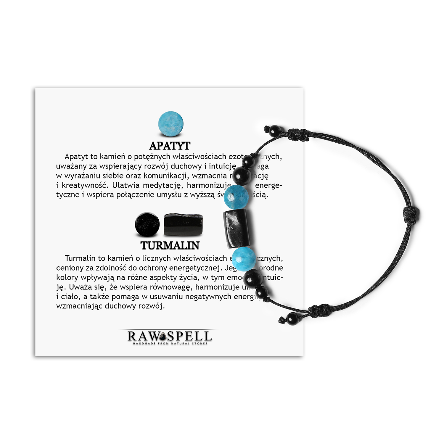 Bransoletka na sznurku z kolekcji Inare z apatytu i turmalinu dla Niej i dla Niego Bransoletka Inare z kamieniami apatyt i turmalin, modny dodatek dla kobiet i mężczyzn.