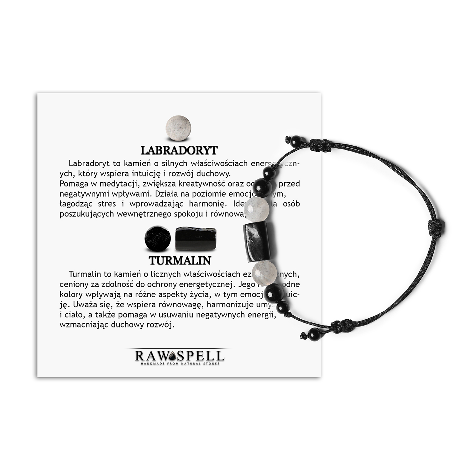 Bransoletka na sznurku z kolekcji Inare z labradorytem i turmalinem dla kobiet i mężczyzn Elegancka bransoletka Inare z naturalnymi kamieniami labradorytu i turmalinu, dostępna w wersji damskiej i męskiej.