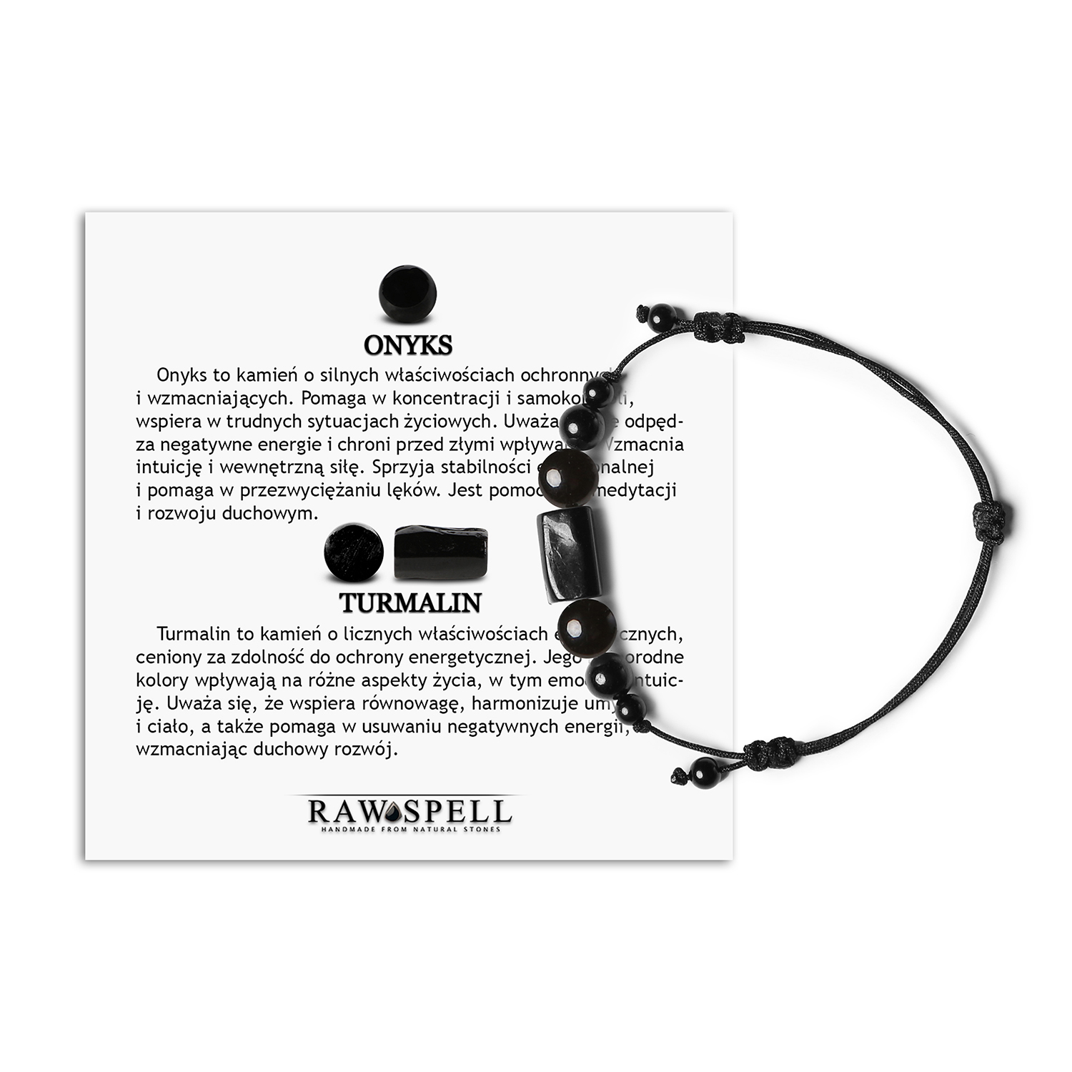 Bransoletka na sznurku z kolekcji Inare z onyksu i turmalinu dla niej i dla niego Bransoletka Inare z onyksu i turmalinu, elegancki wybór dla kobiet i mężczyzn, pełen naturalnego uroku.