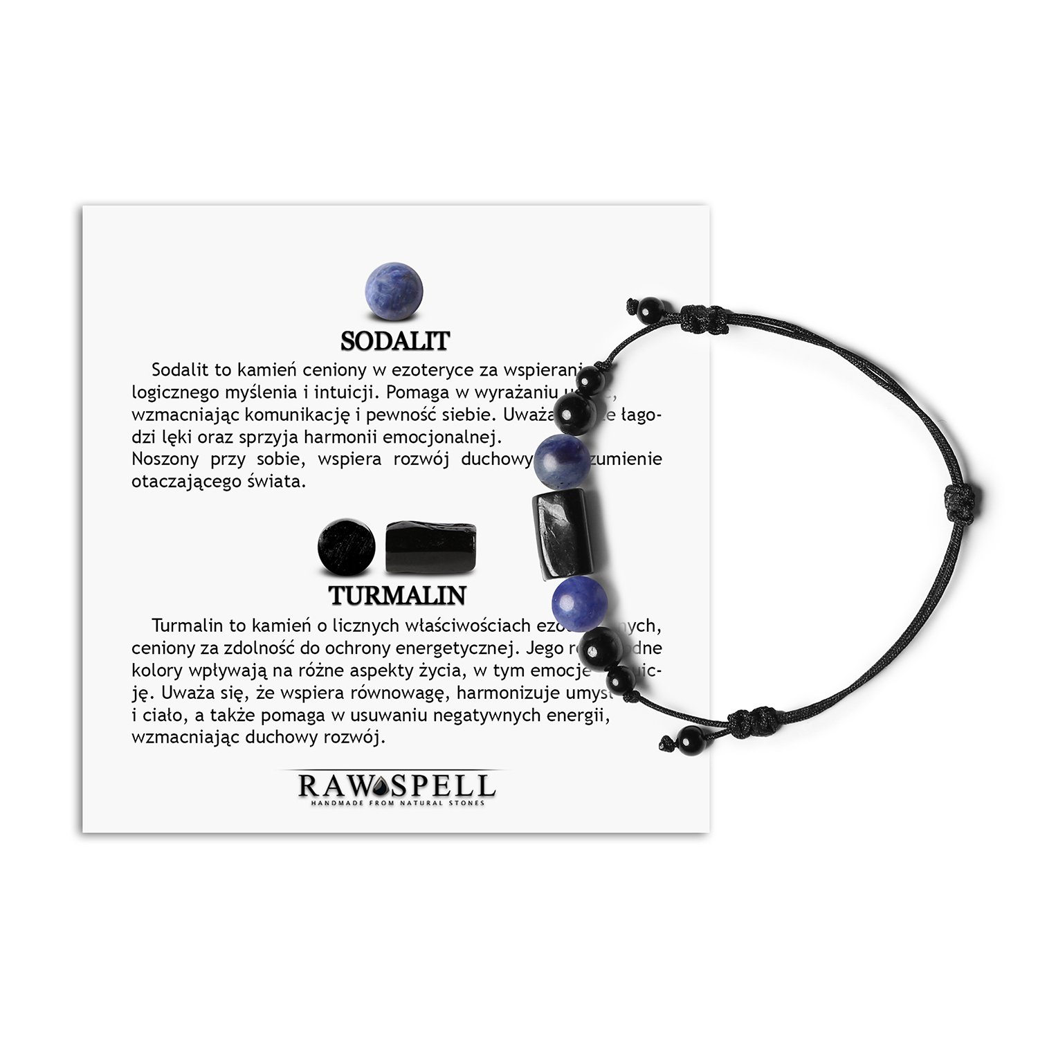 Bransoletka na sznurku z kolekcji Inare z sodalitem i turmalinem dla kobiet i mężczyzn Bransoletka Inare dla kobiet i mężczyzn, stworzona z naturalnych kamieni sodalitu i turmalinu, idealna na każdą okazję.