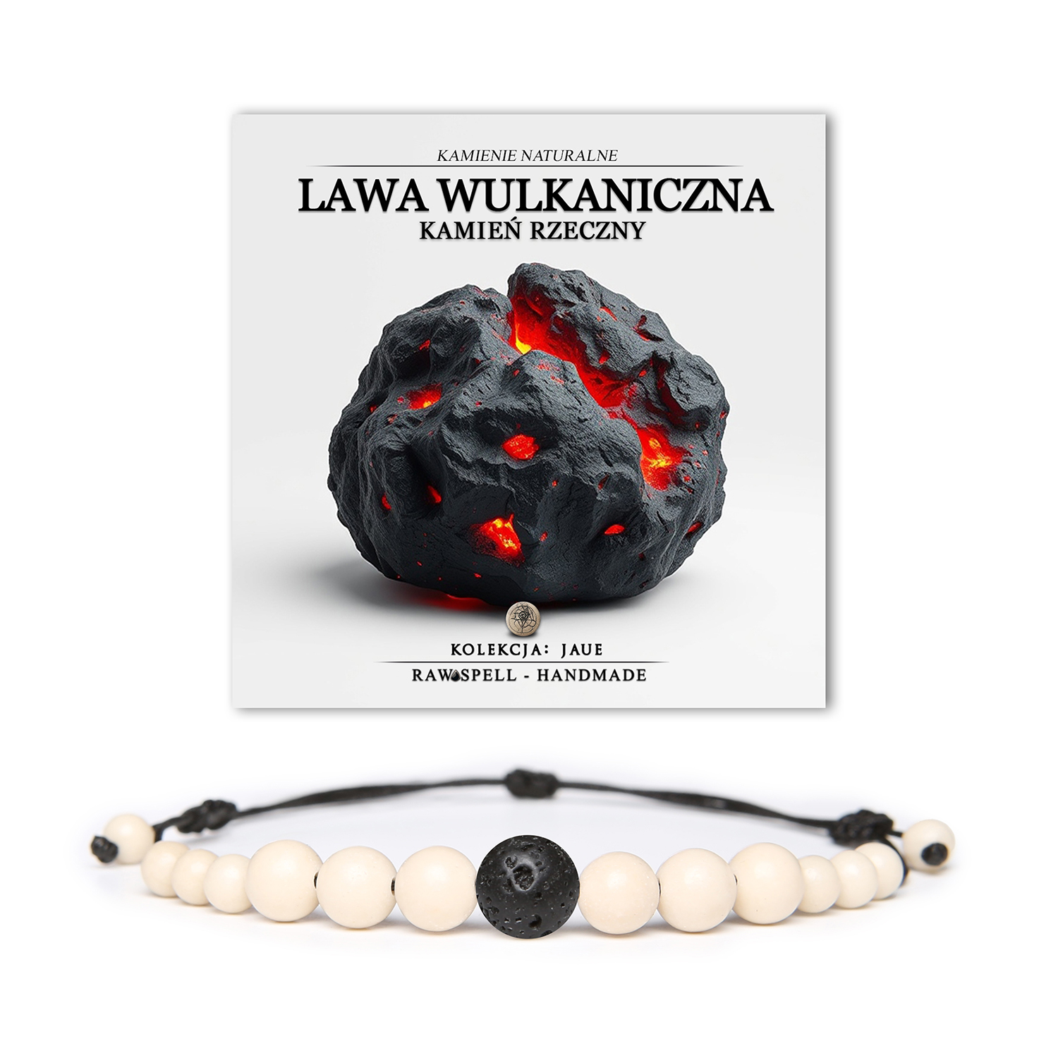 Bransoletka z naturalnych kamieni, w tym lawy wulkanicznej i kamienia rzecznego, z kolekcji Jaue, idealna dla kobiet i mężczyzn.