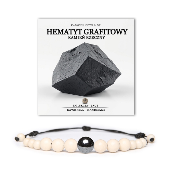 Bransoletka Jaue z naturalnych kamieni, w tym hematytu grafitowego i kamienia rzecznego, dostępna dla obu płci - damska i męska.