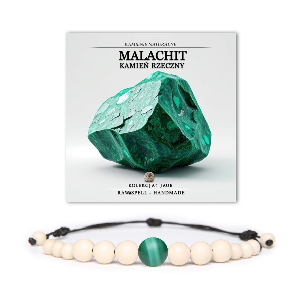 Elegancka bransoletka z naturalnych kamieni malachitu i kamienia rzecznego z kolekcji Jaue, odpowiednia dla obojga płci.
