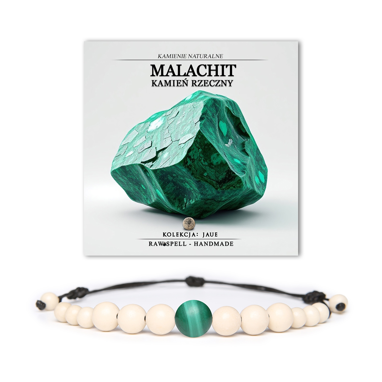 Elegancka bransoletka z naturalnych kamieni malachitu i kamienia rzecznego z kolekcji Jaue, odpowiednia dla obojga płci.