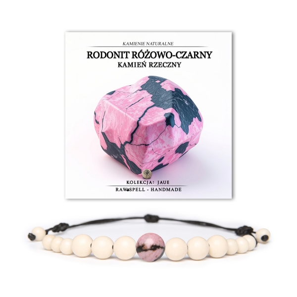 Elegancka bransoletka Jaue, z różowo-czarnym rodonitem i kamieniem rzecznym, uniwersalna biżuteria dla kobiet i mężczyzn.