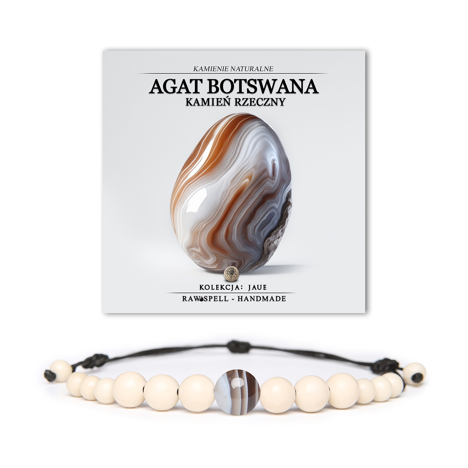 Bransoletka Jaue z naturalnymi kamieniami, w tym agat Botswana i kamień rzeczny, uniwersalna dla kobiet i mężczyzn.