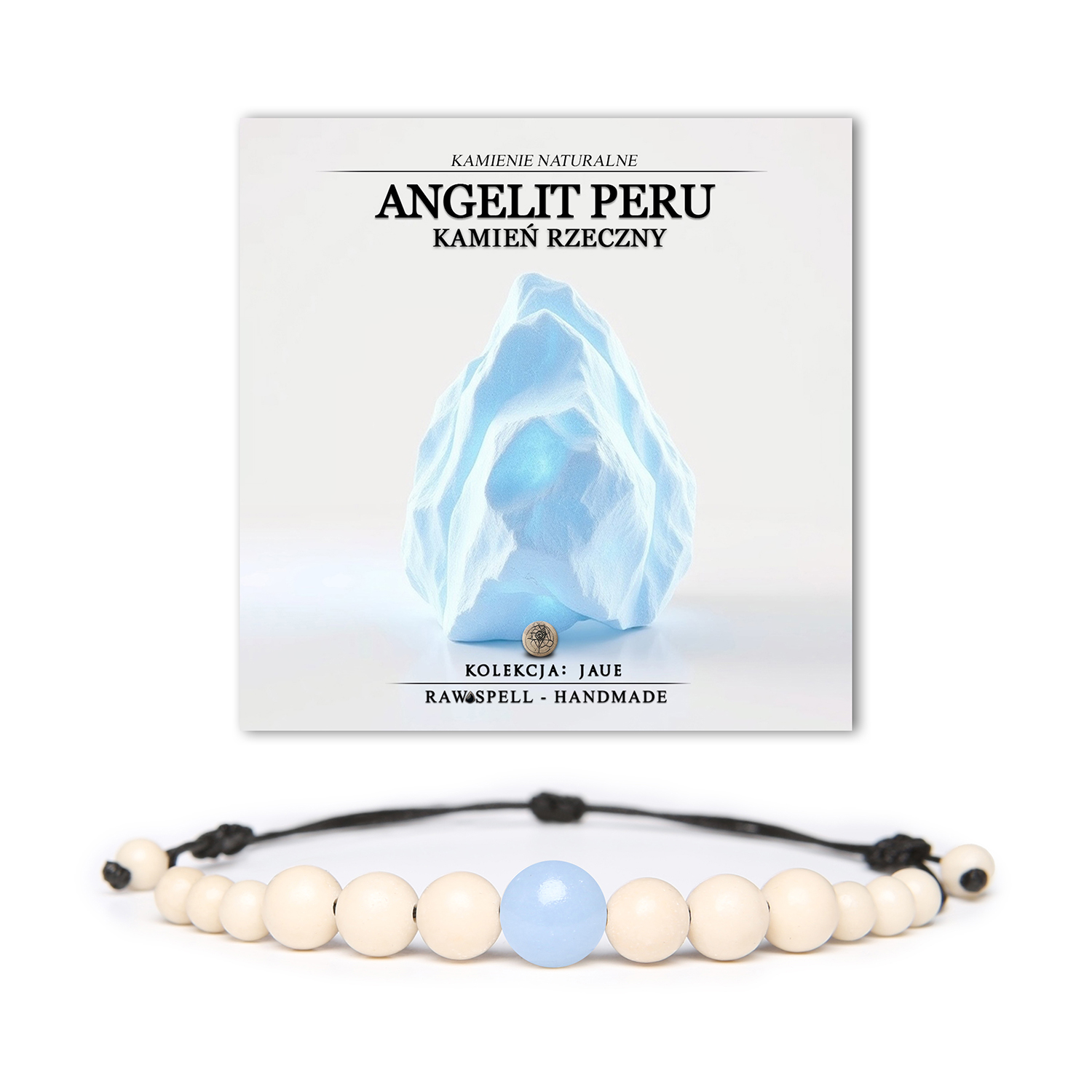 Bransoletka unisex z kolekcji Jaue, wykonana z angelitu z Peru i kamienia rzecznego, doskonała dla kobiet i mężczyzn.