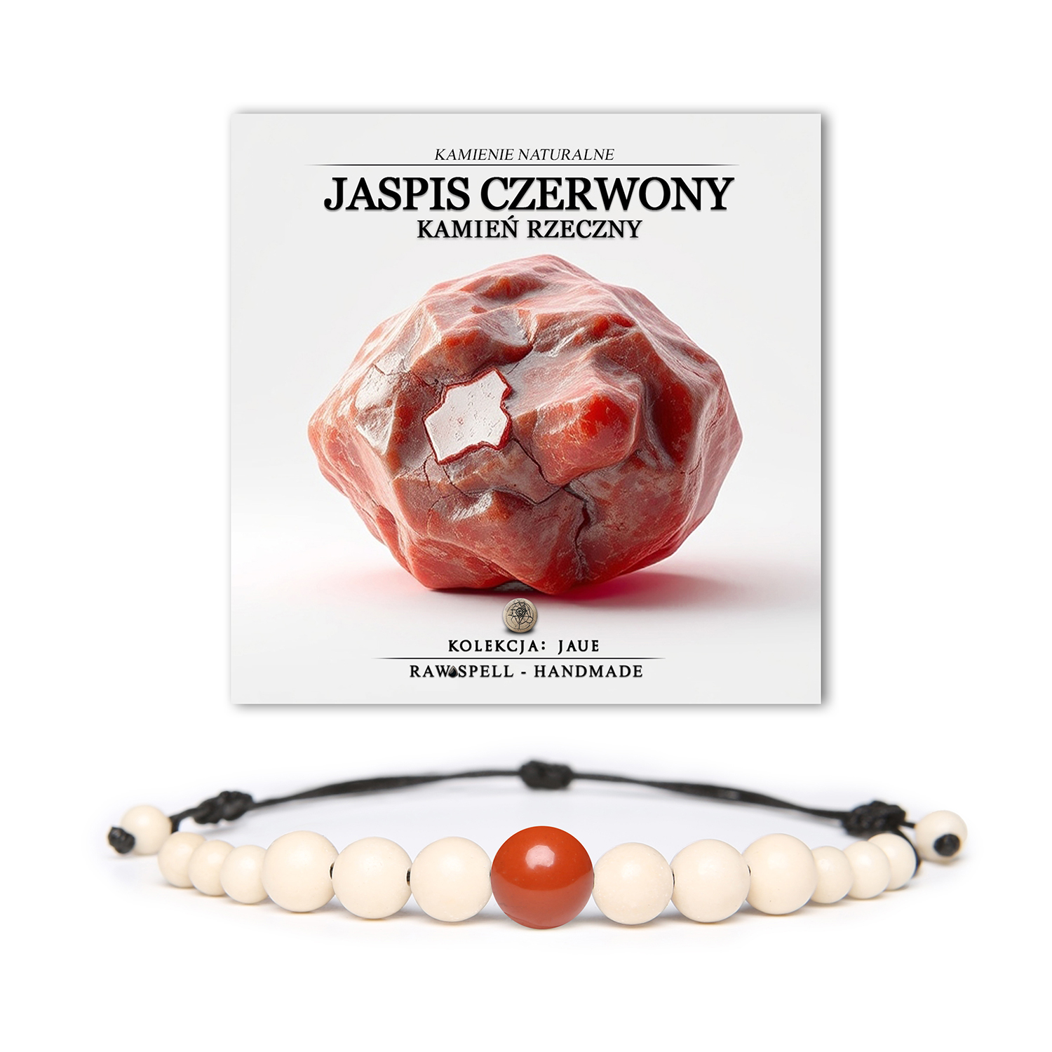 Damska i męska bransoletka z kolekcji Jaue, ozdobiona czerwonym jaspisem oraz kamieniem rzecznym.