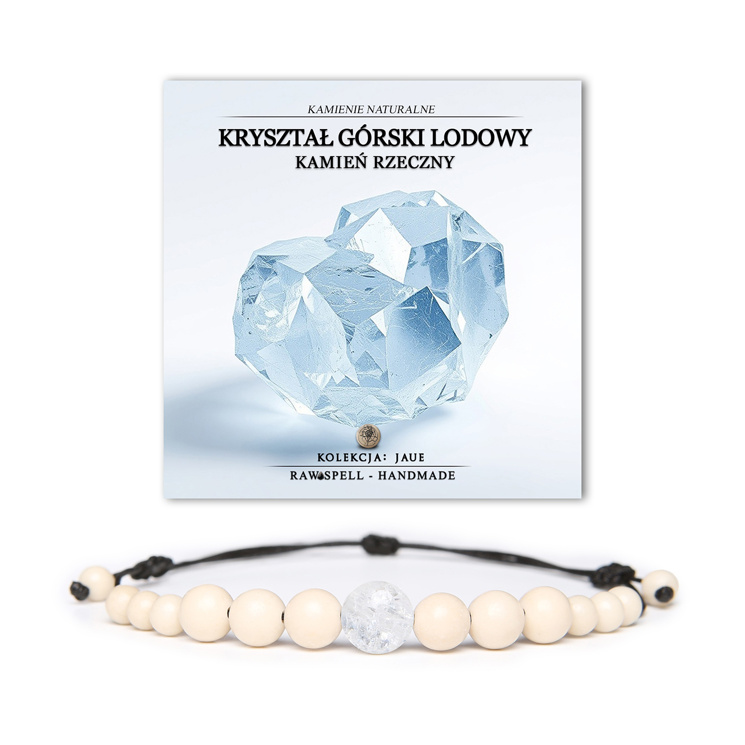 Stylowa bransoletka z kolekcji Jaue, złożona z Kryształu Górskiego Lodowego i Kamienia Rzecznego, idealna dla obu płci.