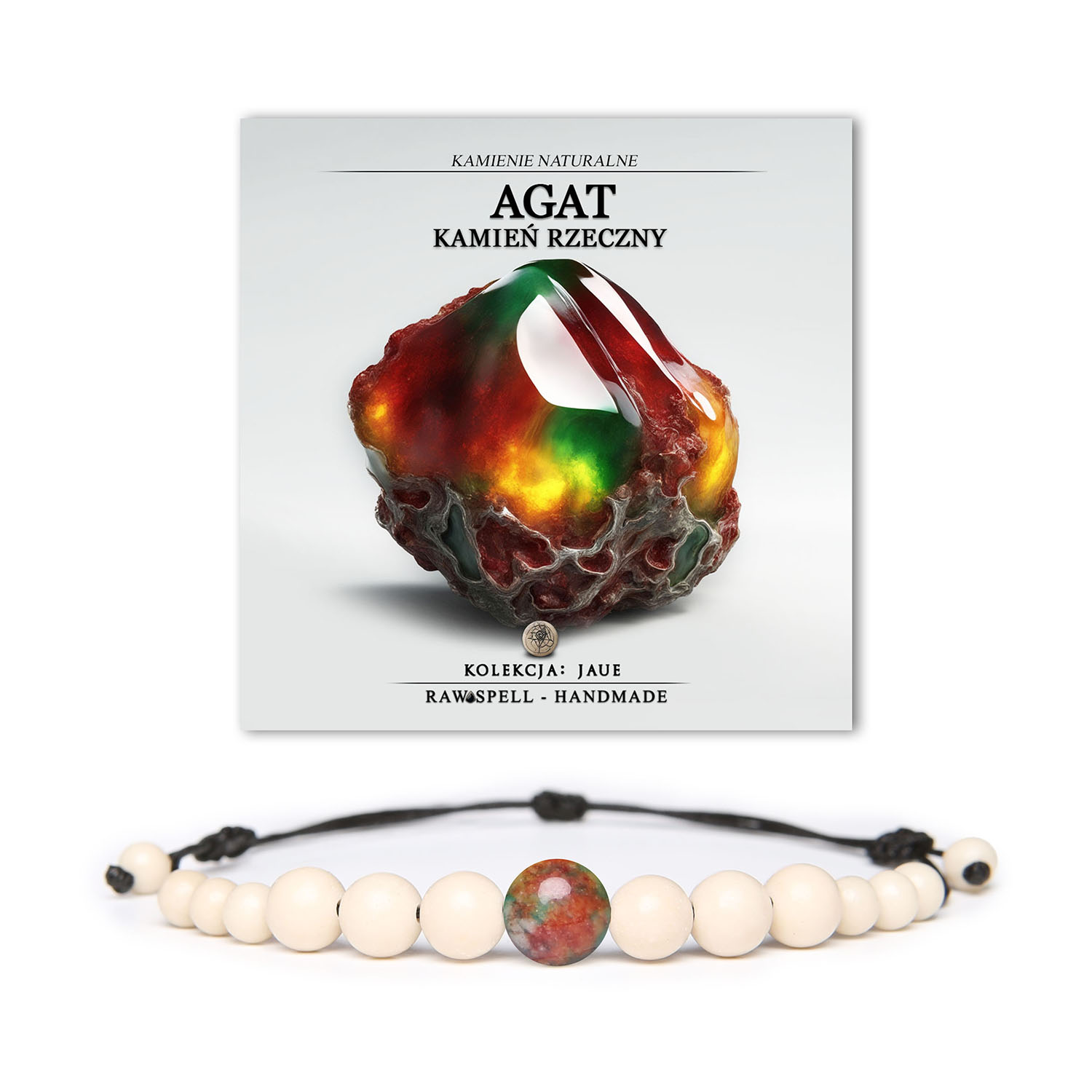 Elegancka bransoletka z kolekcji Jaue, wykonana z agatów i kamieni rzecznych, uniwersalna dla obu płci.