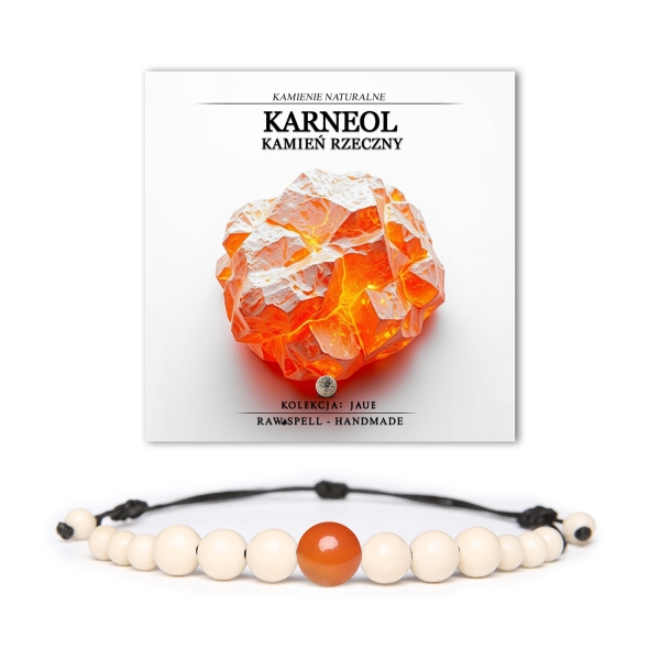 Bransoletka z naturalnymi kamieniami: karneolem i kamieniem rzecznym z kolekcji Jaue, dedykowana dla wszystkich płci.