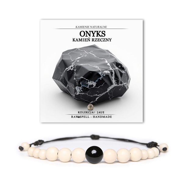 Stylowa bransoletka Jaue z naturalnych kamieni: onyks i kamień rzeczny, idealna dla kobiet i mężczyzn.