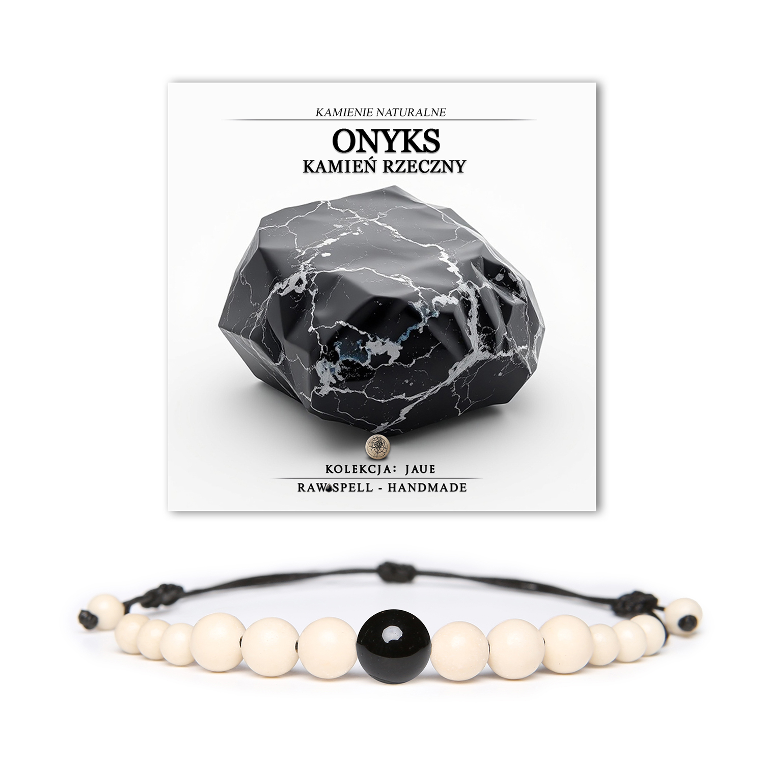 Stylowa bransoletka Jaue z naturalnych kamieni: onyks i kamień rzeczny, idealna dla kobiet i mężczyzn.