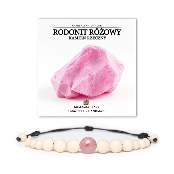 Elegancka bransoletka z kolekcji Jaue, wykonana z różowego rodonitu i kamienia rzecznego, odpowiednia dla kobiet i mężczyzn.