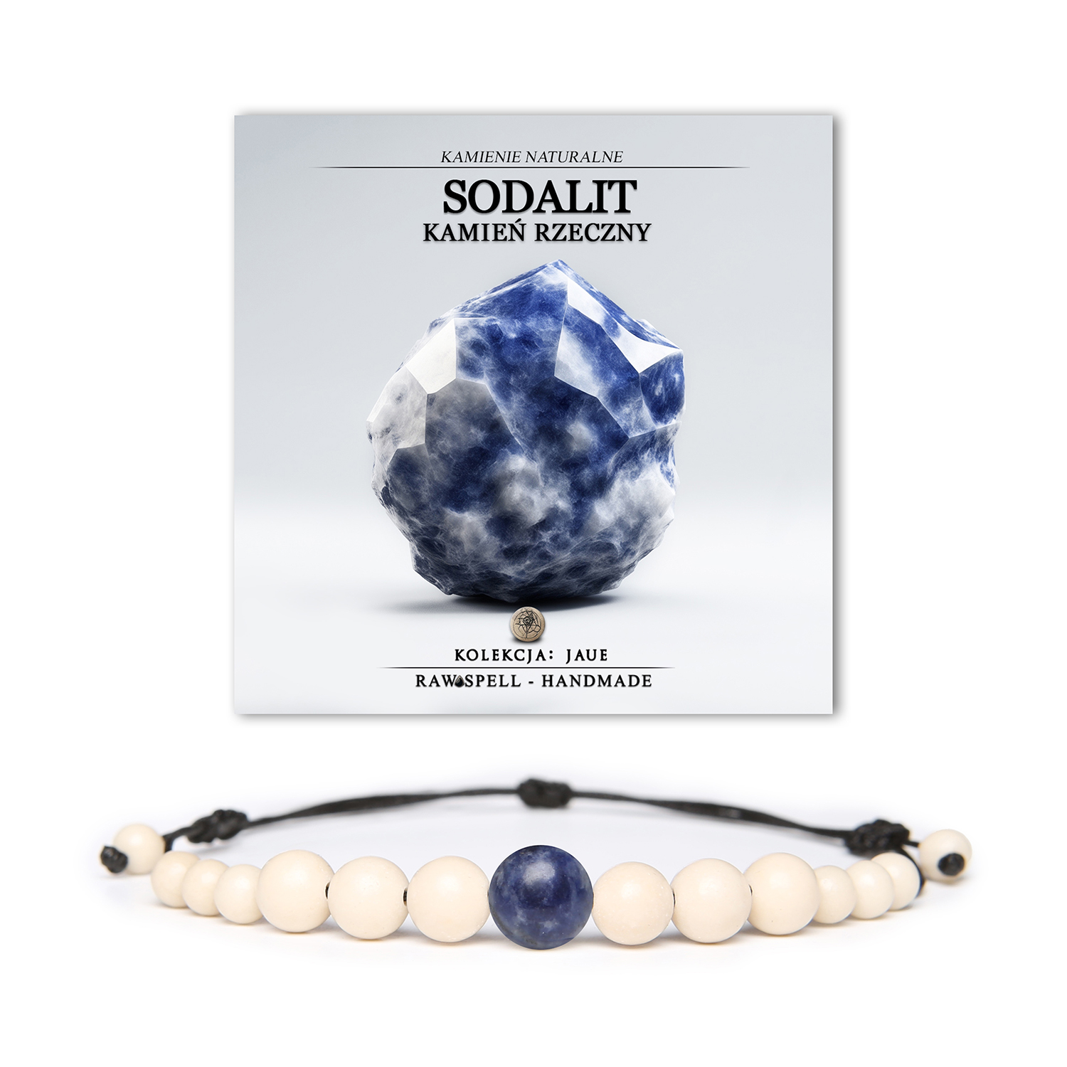 Bransoletka unisex z kolekcji Jaue, zdobiona kamieniami sodalitu i kamienia rzecznego, doskonała na każdą okazję.