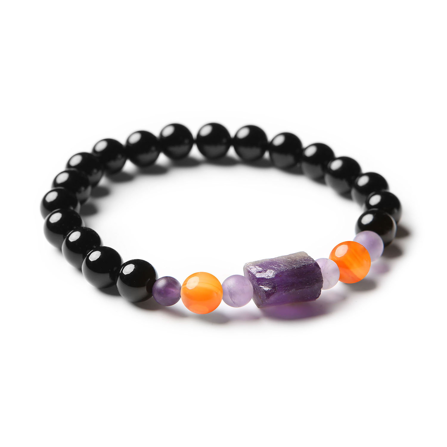 Stylowa bransoletka Kema z kamieniami naturalnymi: karneol, ametyst i onyks, dostępna w wersji damskiej i męskiej.