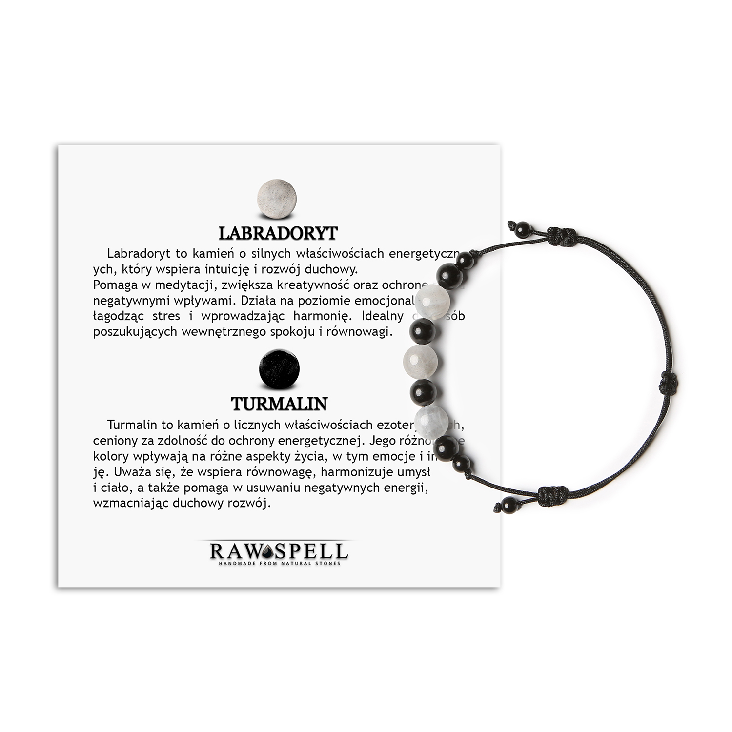 Bransoletka na sznurku z labradorytem i turmalinem z kolekcji Haka, unikalny dodatek dla każdego Elegancka bransoletka z kolekcji Haka, wykonana z labradorytu i turmalinu, dla pań i panów.