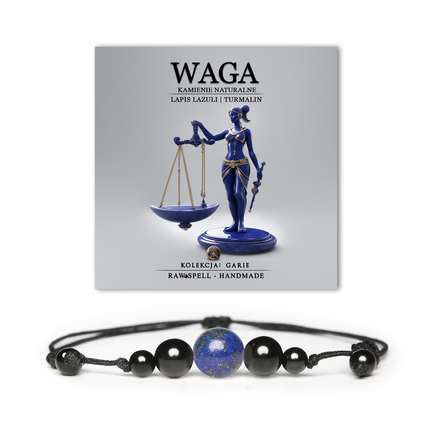 Bransoletka z naturalnych kamieni Lapis Lazuli i Turmalinu z kolekcji Garie, idealna dla przedstawicieli znaku Wagi, łącząca elegancję z harmonią.