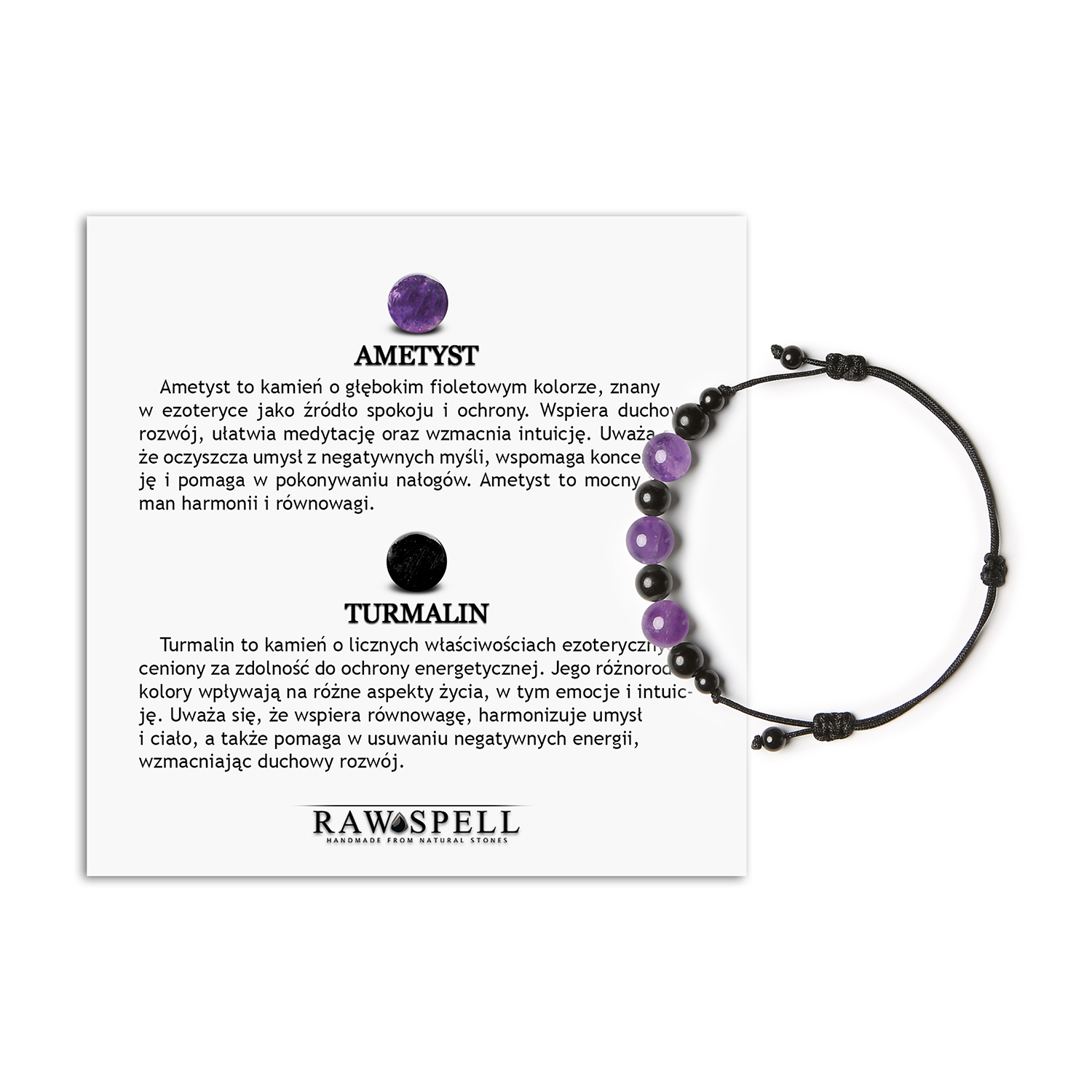 Bransoletka z ametystem i turmalinem z kolekcji Haka, idealna dla kobiet i mężczyzn Elegancka bransoletka Haka z ametystem i turmalinem, dostępna w wersji damskiej i męskiej.