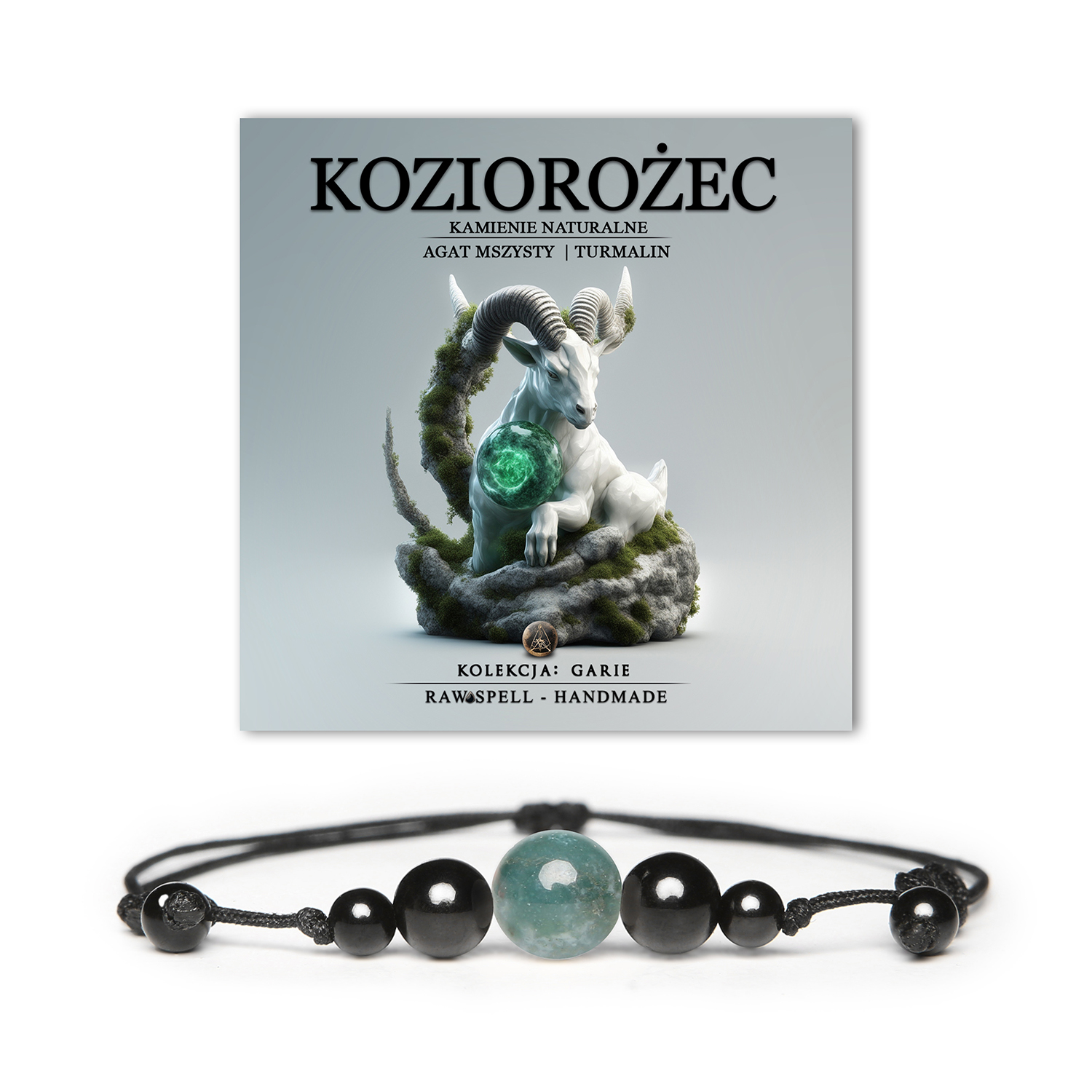 Elegancka bransoletka z agatów mszystych i turmalinów, stworzona dla osób urodzonych pod znakiem Koziorożca, dostępna w wersji damskiej i męskiej.