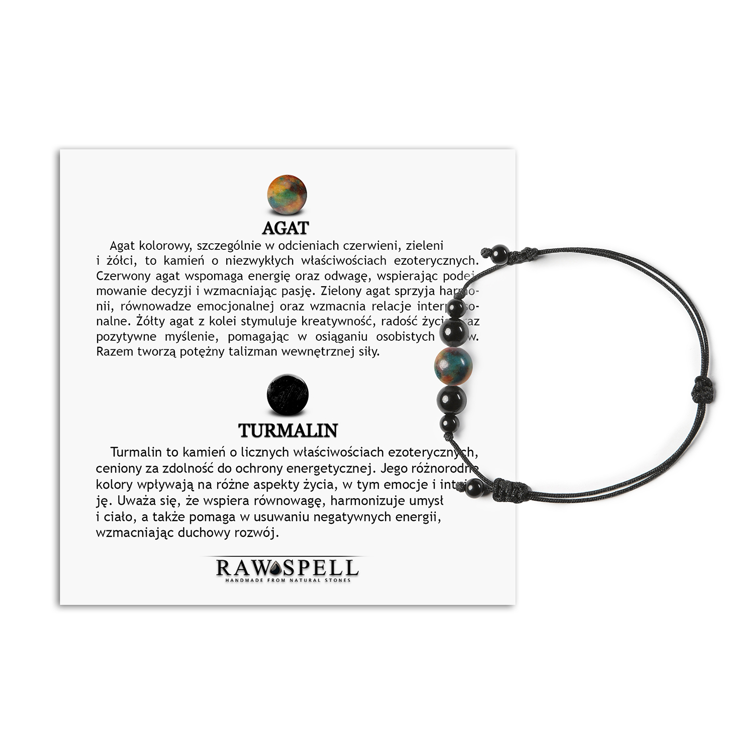 Bransoletka z kolekcji Garie na sznurku, z agatami i turmalinami, dla kobiet i mężczyzn Stylowa bransoletka z kolekcji Garie, stworzona z naturalnych agatów i turmalinów, dostępna w wersji dla kobiet i mężczyzn.