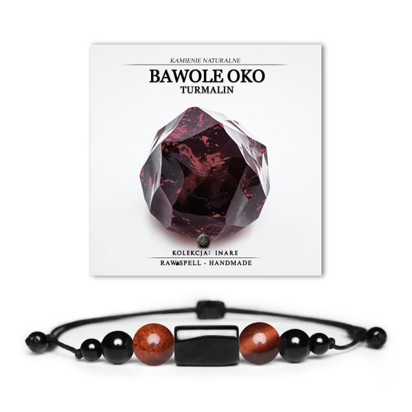 Bransoletka z kolekcji Inare wykonana z kamieni naturalnych - bawole oko i turmalin, unisex.