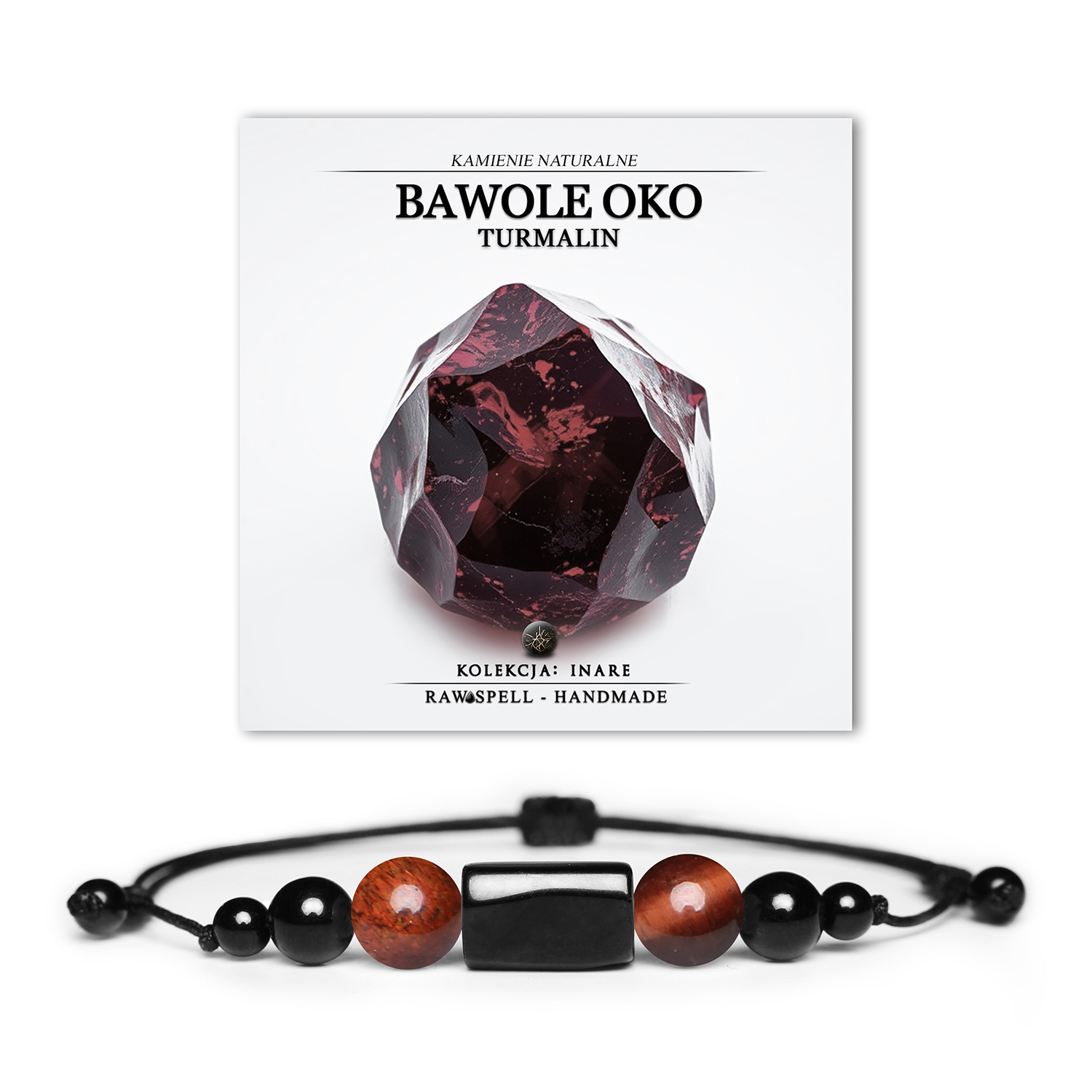 Bransoletka z kolekcji Inare wykonana z kamieni naturalnych - bawole oko i turmalin, unisex.