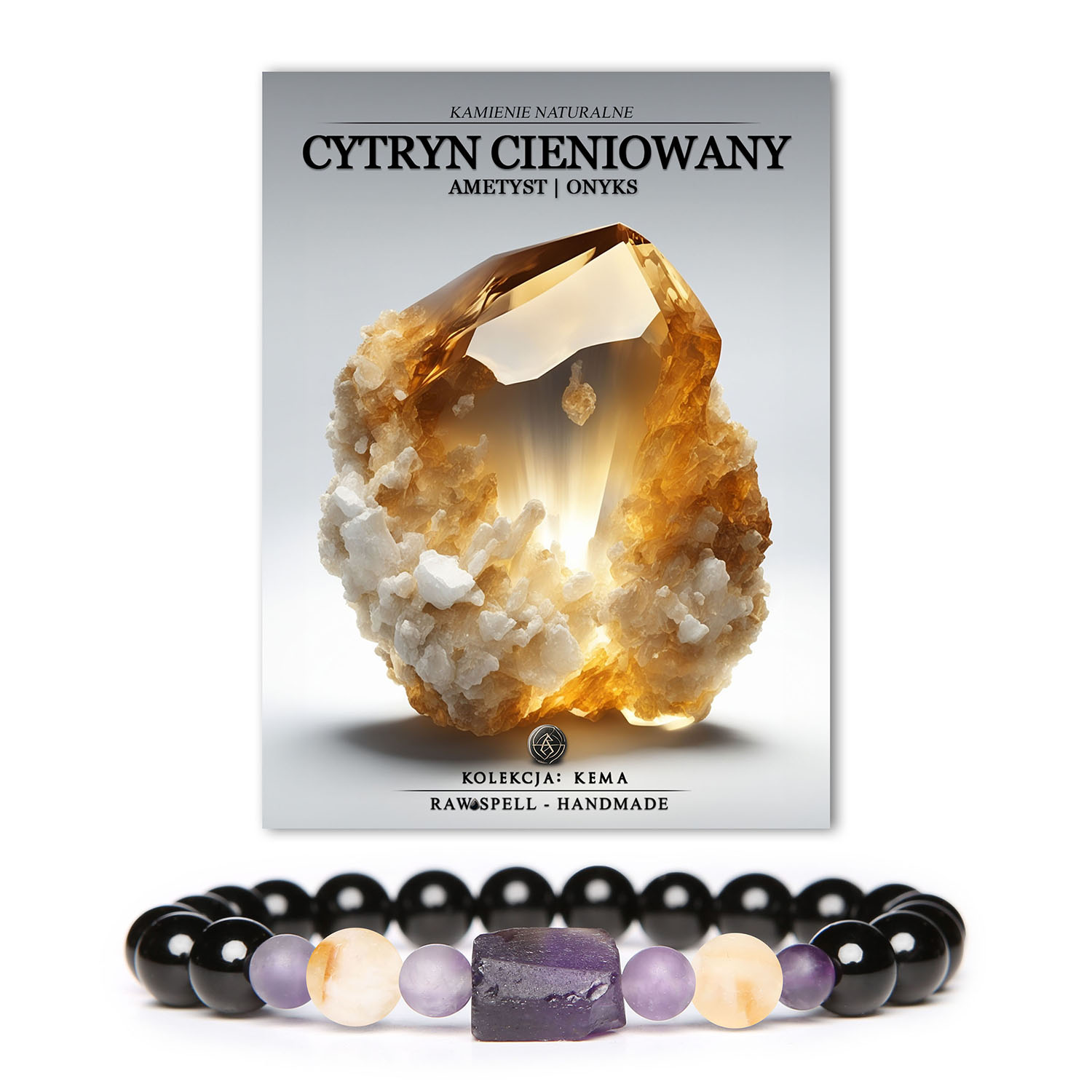 Damska i Męska bransoletka na sznurku z kolekcji Kema Cytryn Cieniowany, Ametyst, Onyks