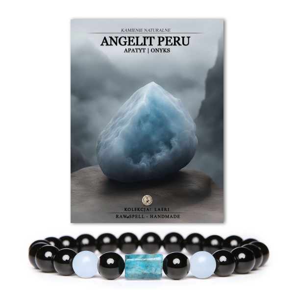 Bransoletka z kolekcji Laeri z naturalnymi kamieniami: angelit, apatyt i onyks, idealna dla kobiet i mężczyzn.