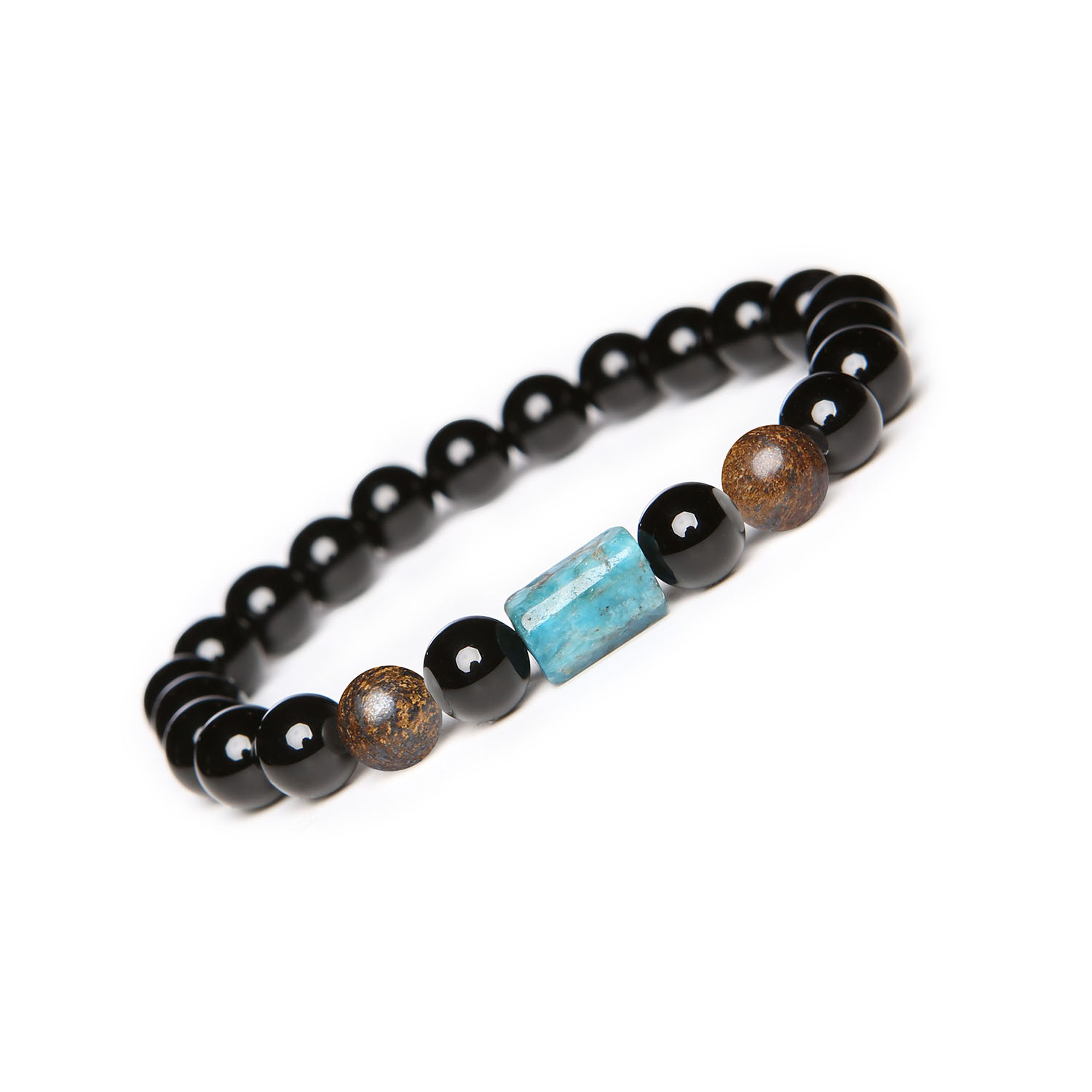 Bransoletka z kolekcji Laeri w kolorze bronzytu z kamieniami Bransoletka Laeri z naturalnymi kamieniami: bronzytem, apatytu i onyksu, idealna dla kobiet i mężczyzn.