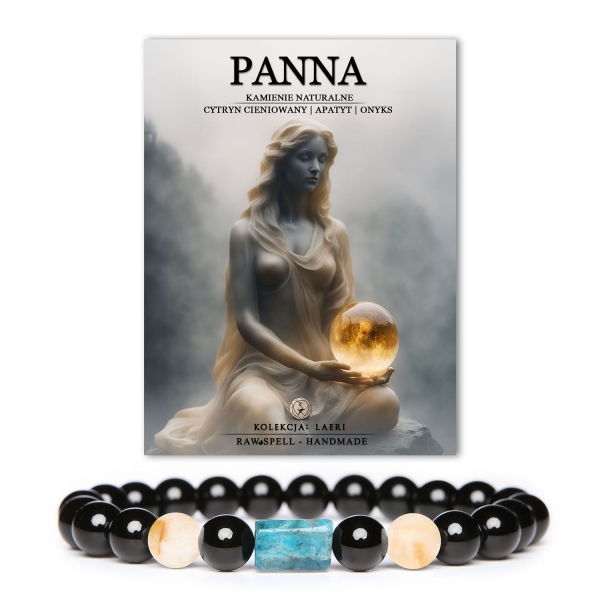 Bransoletka Laeri z cytrynu, apatytu i onyksu, idealna dla Panny. Stylowy dodatek dla kobiet i mężczyzn, podkreśl swój charakter.