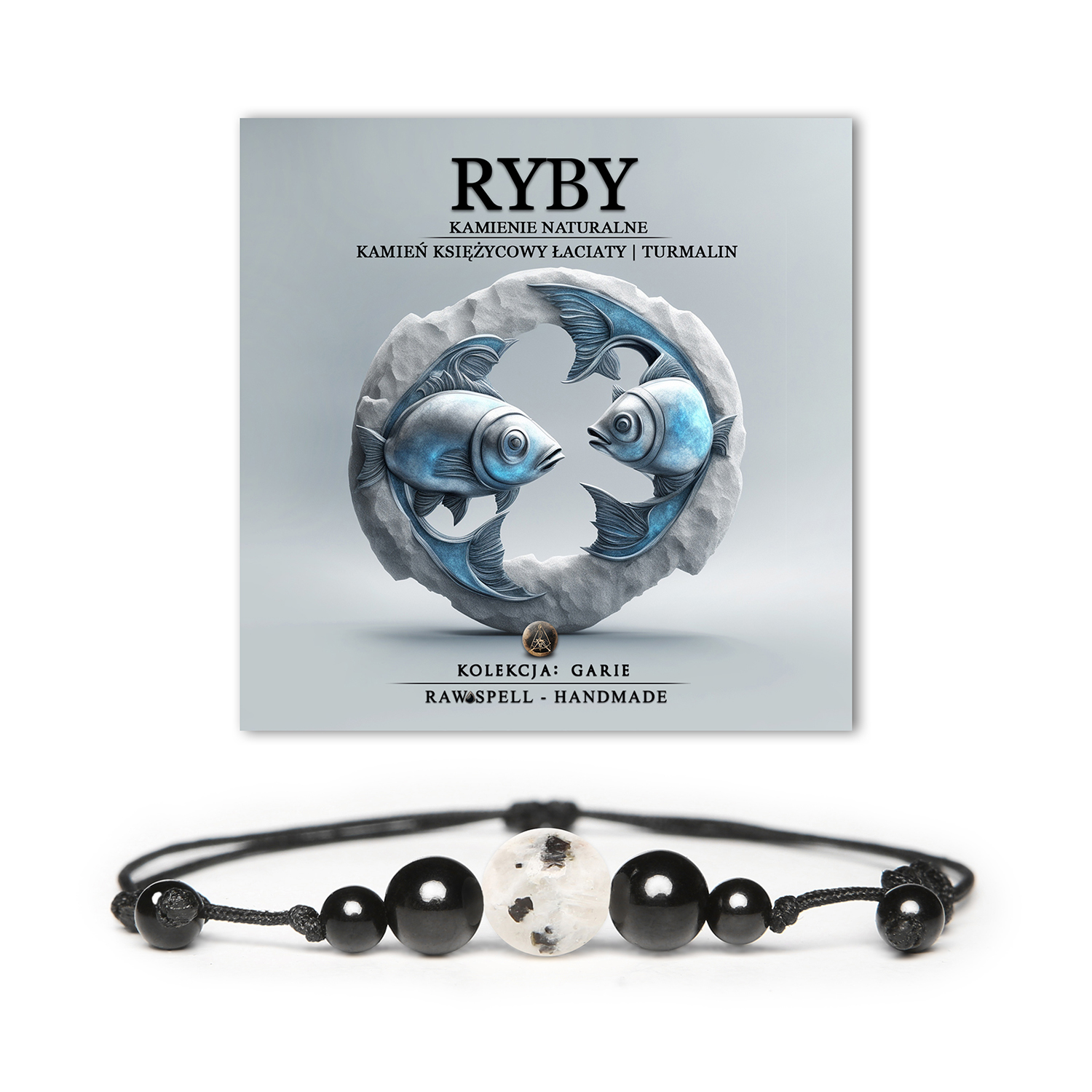 Elegancka bransoletka z kamieni naturalnych z kolekcji Garie, ozdobiona Kamieniem Księżycowym Łaciatym i Turmalinem, wyjątkowa dla osób spod znaku Ryb.