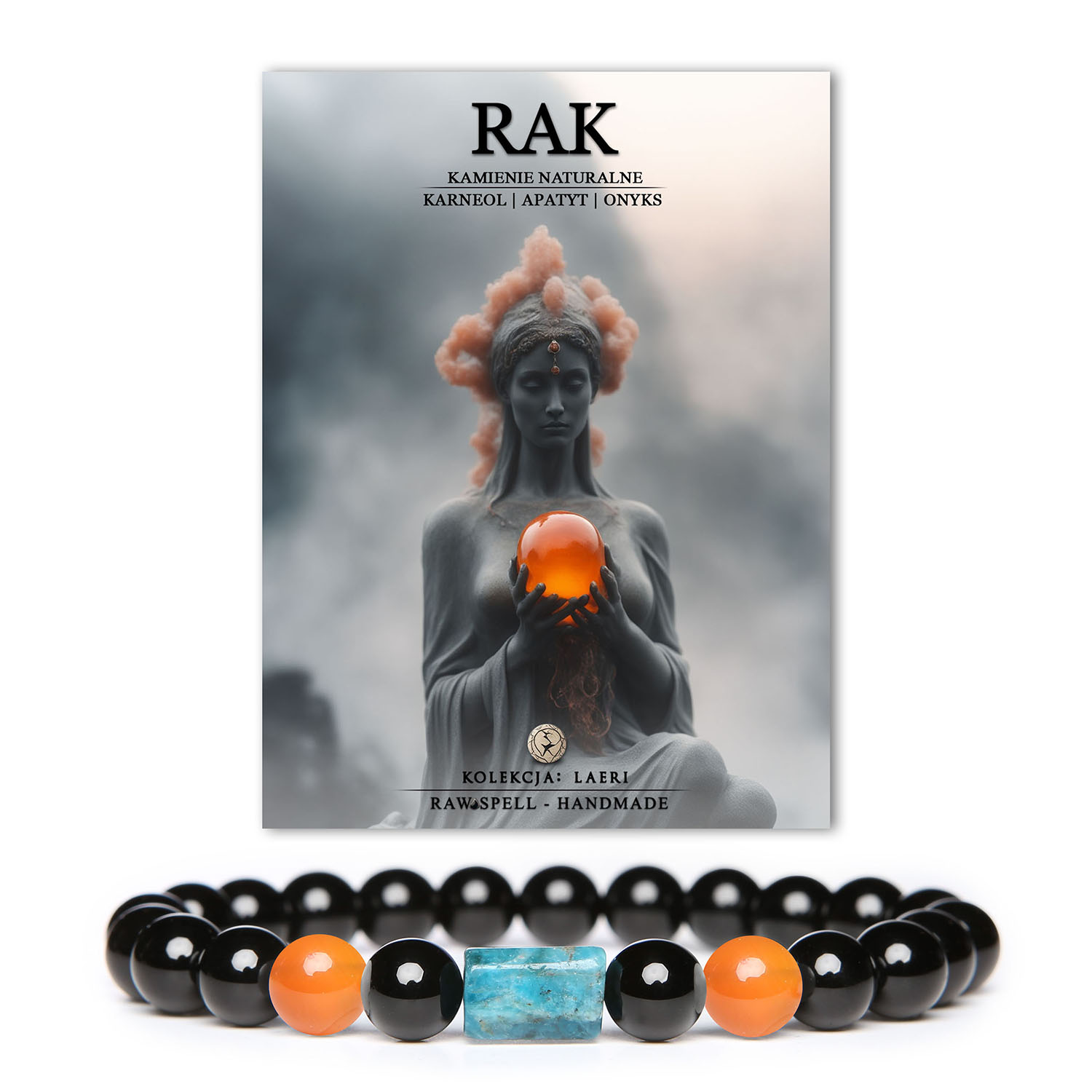 Bransoletka na rękę z kamieniami z Raka, dostępna w kolekcji Laeri: karneol, apatyt, onyks dla każdego Raka.