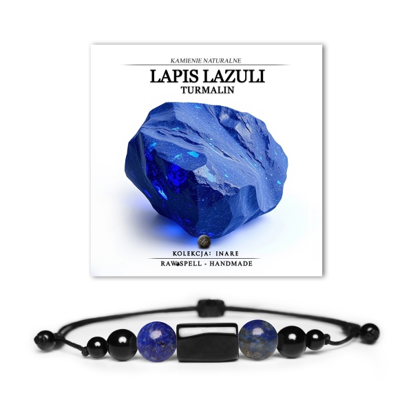 Bransoletka Inare dla kobiet i mężczyzn, z naturalnymi kamieniami Lapis Lazuli i Turmalinem, idealna na każdą okazję.