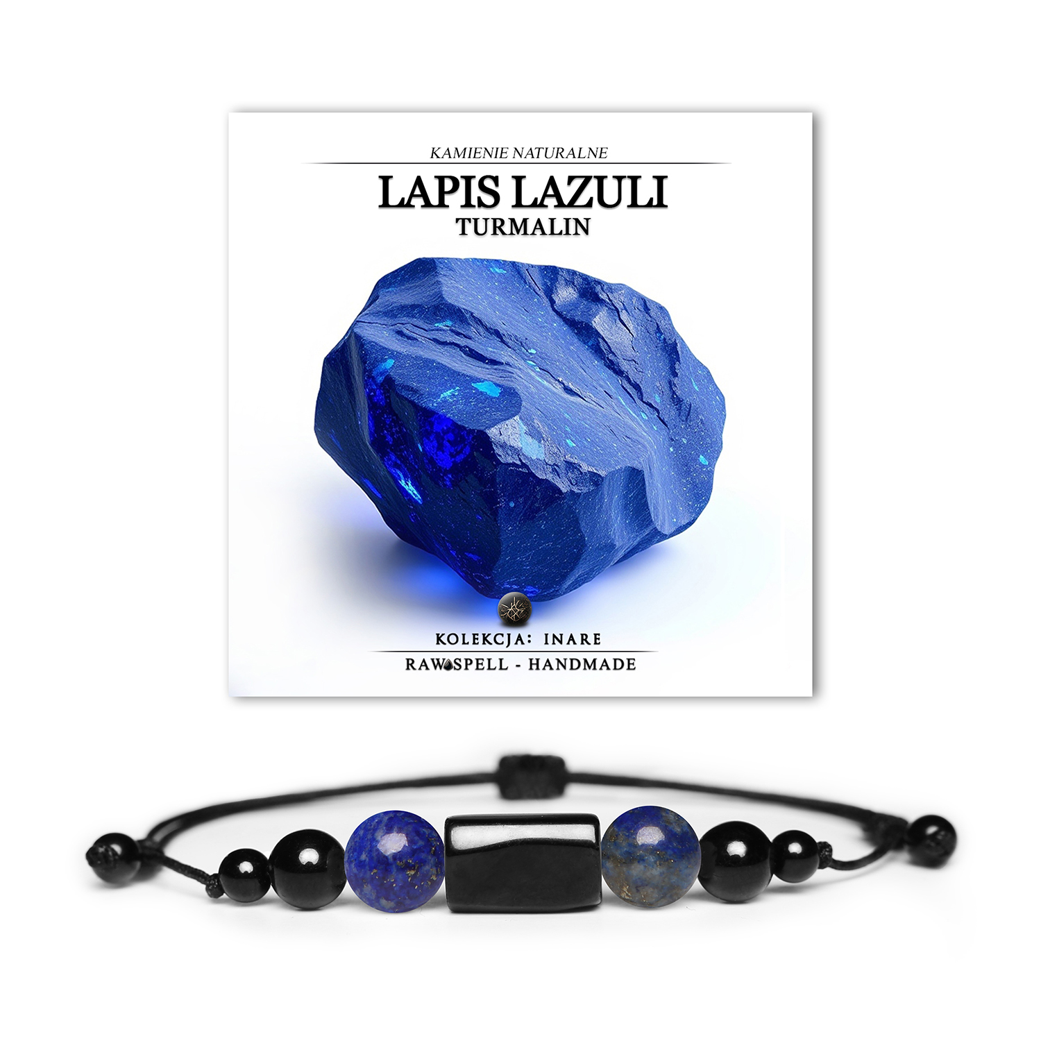 Bransoletka Inare dla kobiet i mężczyzn, z naturalnymi kamieniami Lapis Lazuli i Turmalinem, idealna na każdą okazję.