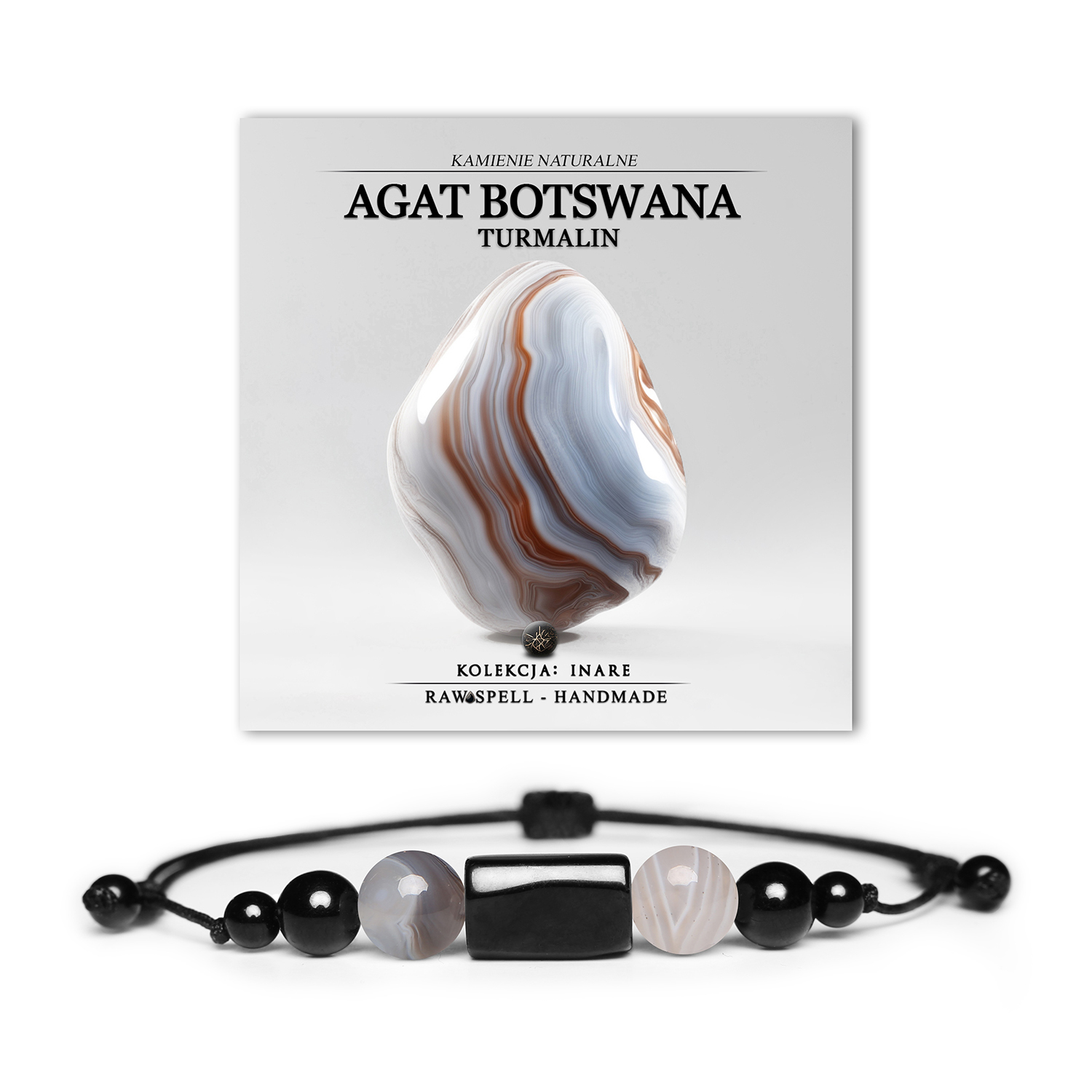 Bransoletka z kolekcji Inare, stworzona z Agatu Botswana i Turmalinu, unisex – odpowiednia dla każdej płci.