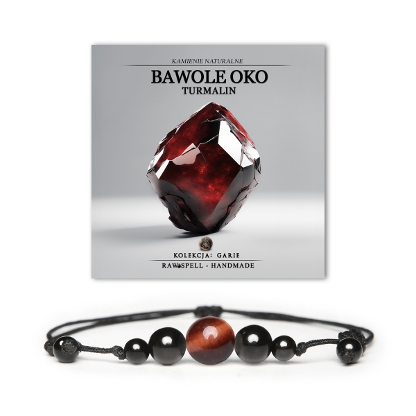 Stylowa bransoletka z kolekcji Garie, wykonana z Bawolego Oka i Turmalinu, idealna dla kobiet i mężczyzn.
