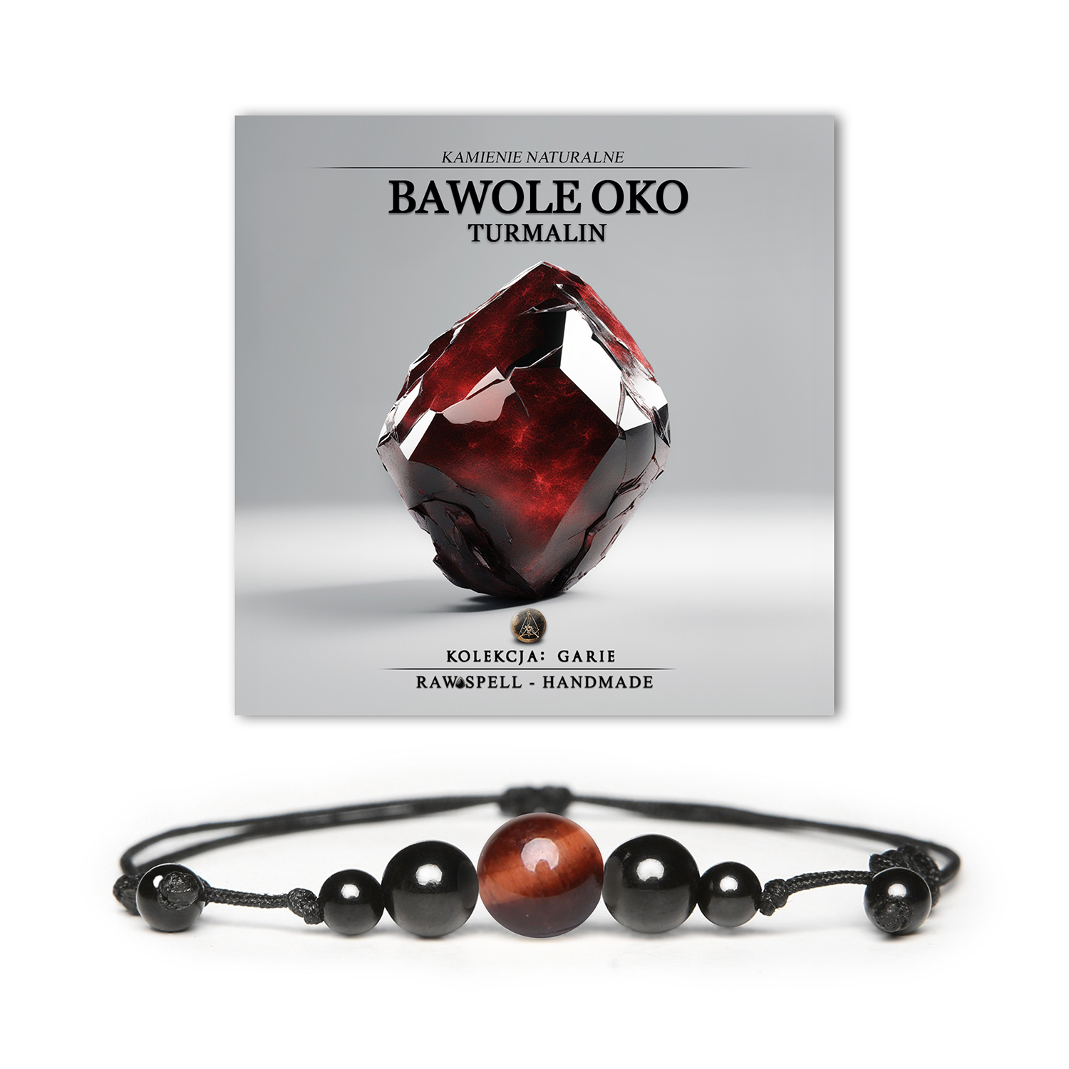 Stylowa bransoletka z kolekcji Garie, wykonana z Bawolego Oka i Turmalinu, idealna dla kobiet i mężczyzn.