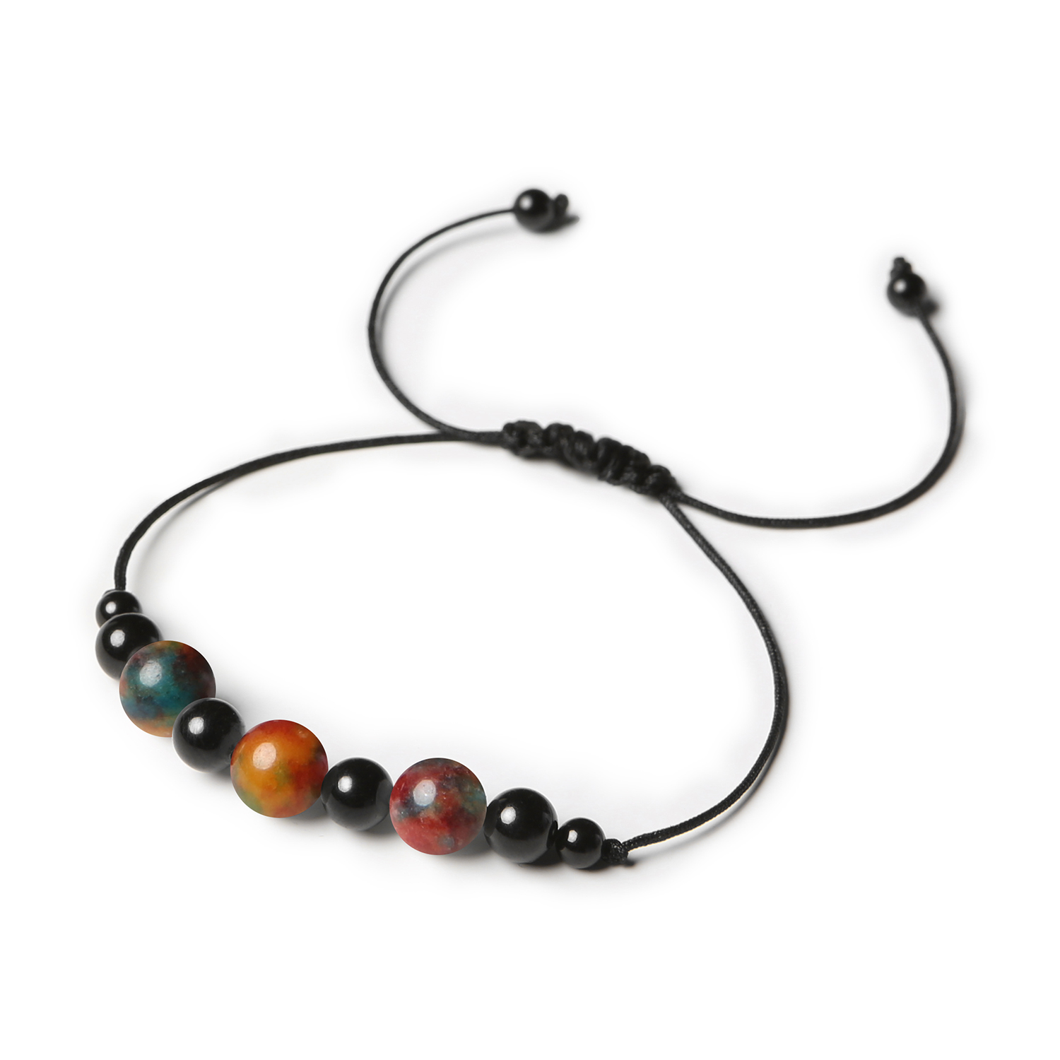 Damska i męska bransoletka Haka ze sznurkiem, ozdobiona agatami i turmalinam Stylowa bransoletka Haka wykonana z agatów i turmalinów, uniwersalna dla obu płci.