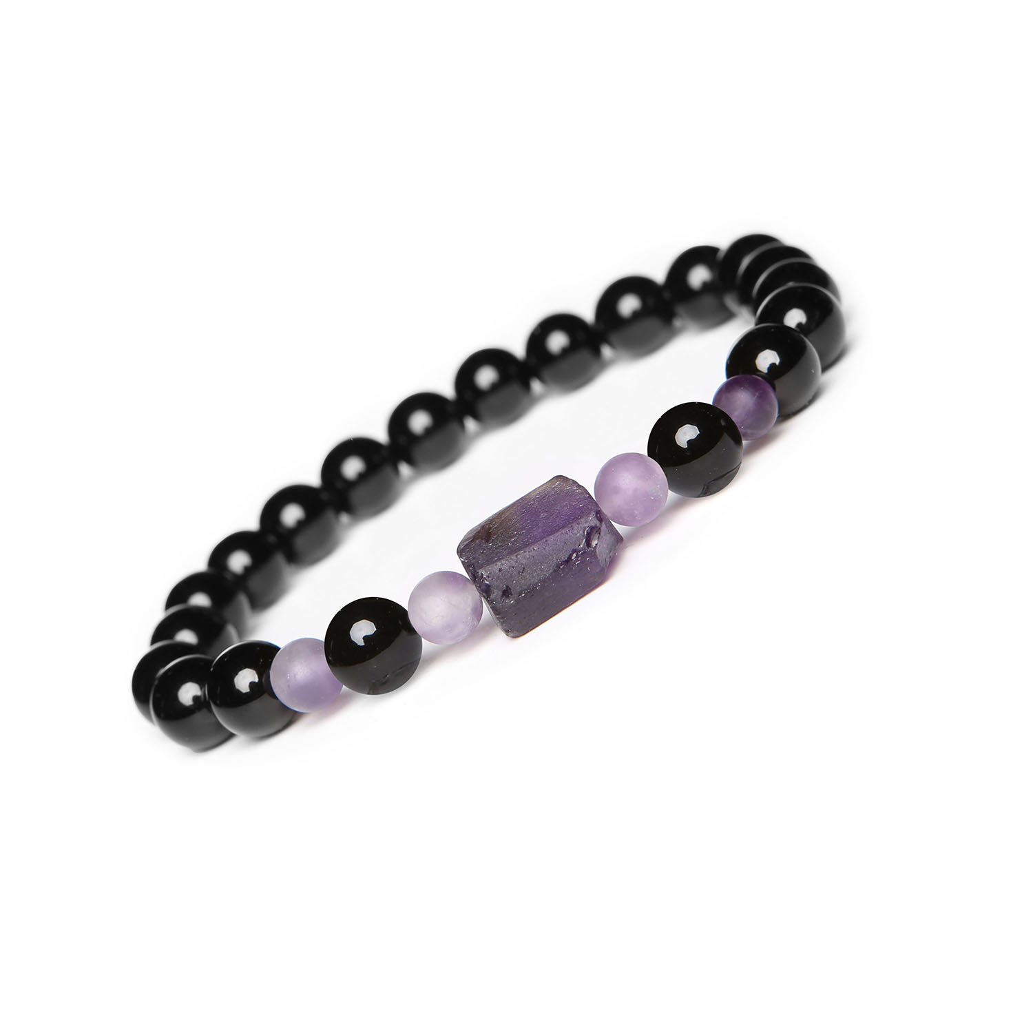 Damska i męska bransoletka Kema z onyksu i ametystu Stylowa bransoletka Kema wykonana z onyksu i ametystu, idealna dla kobiet i mężczyzn.