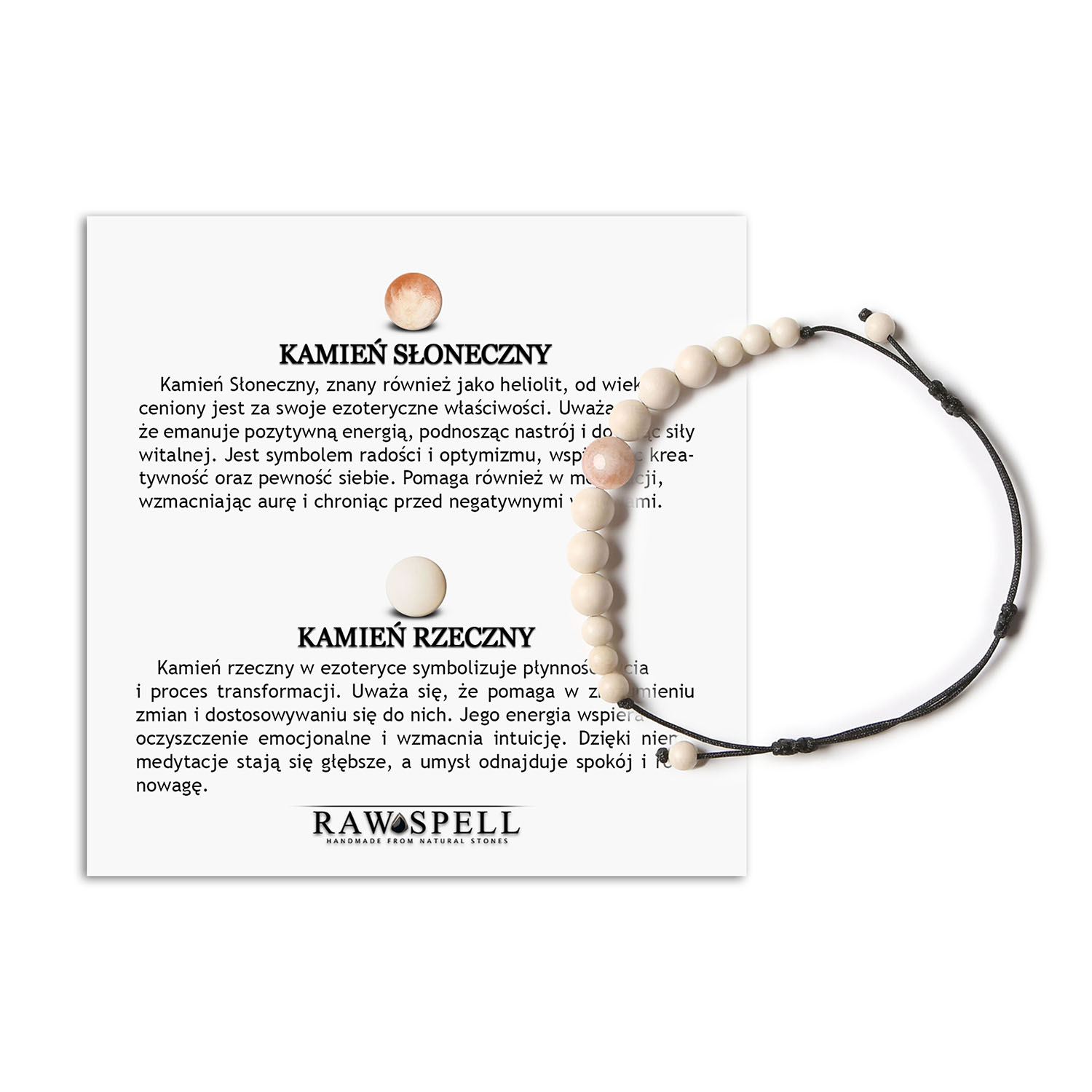 Damska i męska bransoletka na sznurku Jaue z Kamieniem Słonecznym i Kamieniem Rzecznym Bransoletka Jaue z naturalnymi kamieniami słonecznym i rzecznym, unisex, pasująca do każdego stylu.